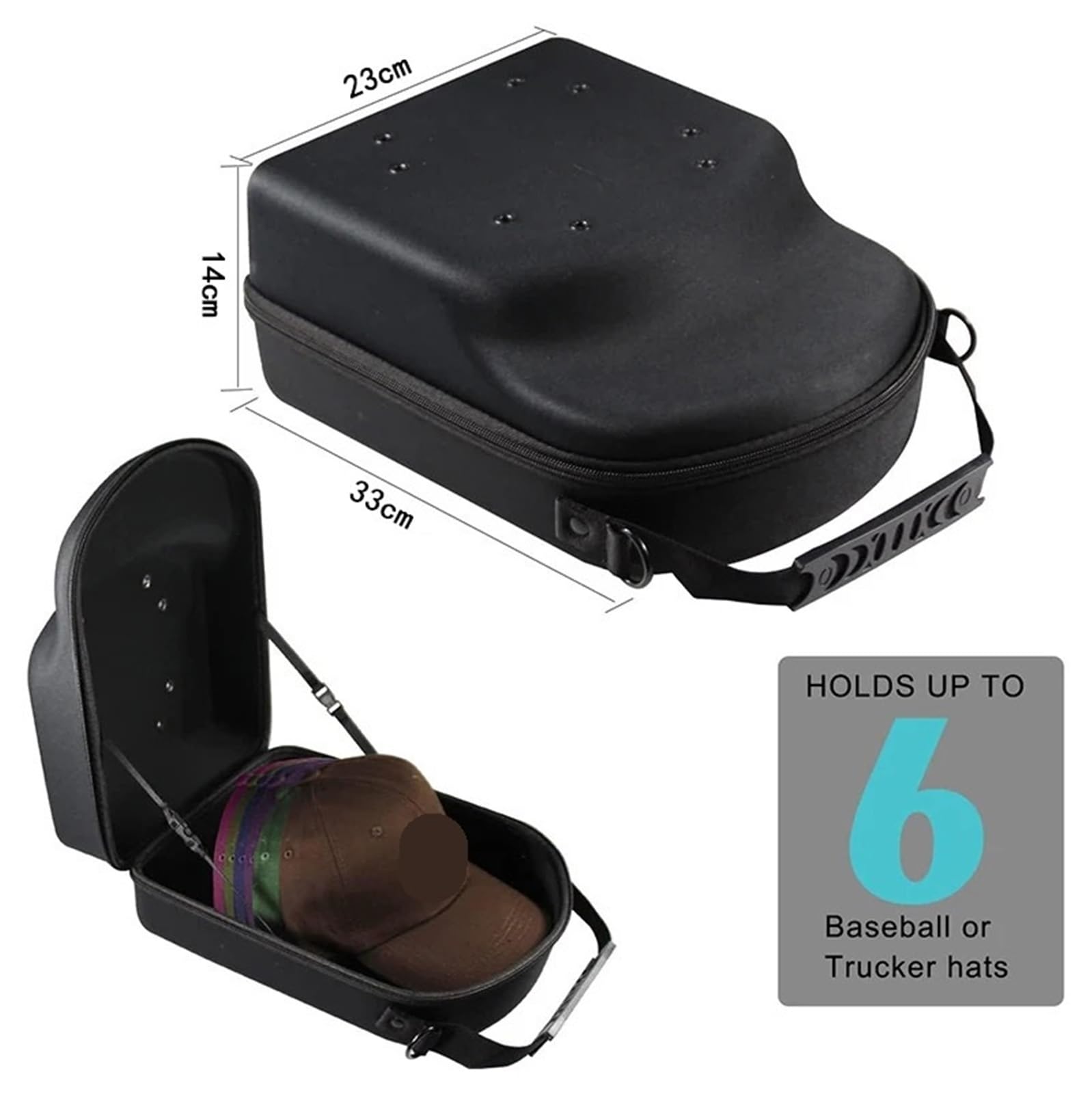Custodia Rigida Per Berretto Borsa for cappelli for portatile | Borsa da esposizione da viaggio for berretto da baseball anti-pressione Borsa da esterno Guscio rigido nero for la casa