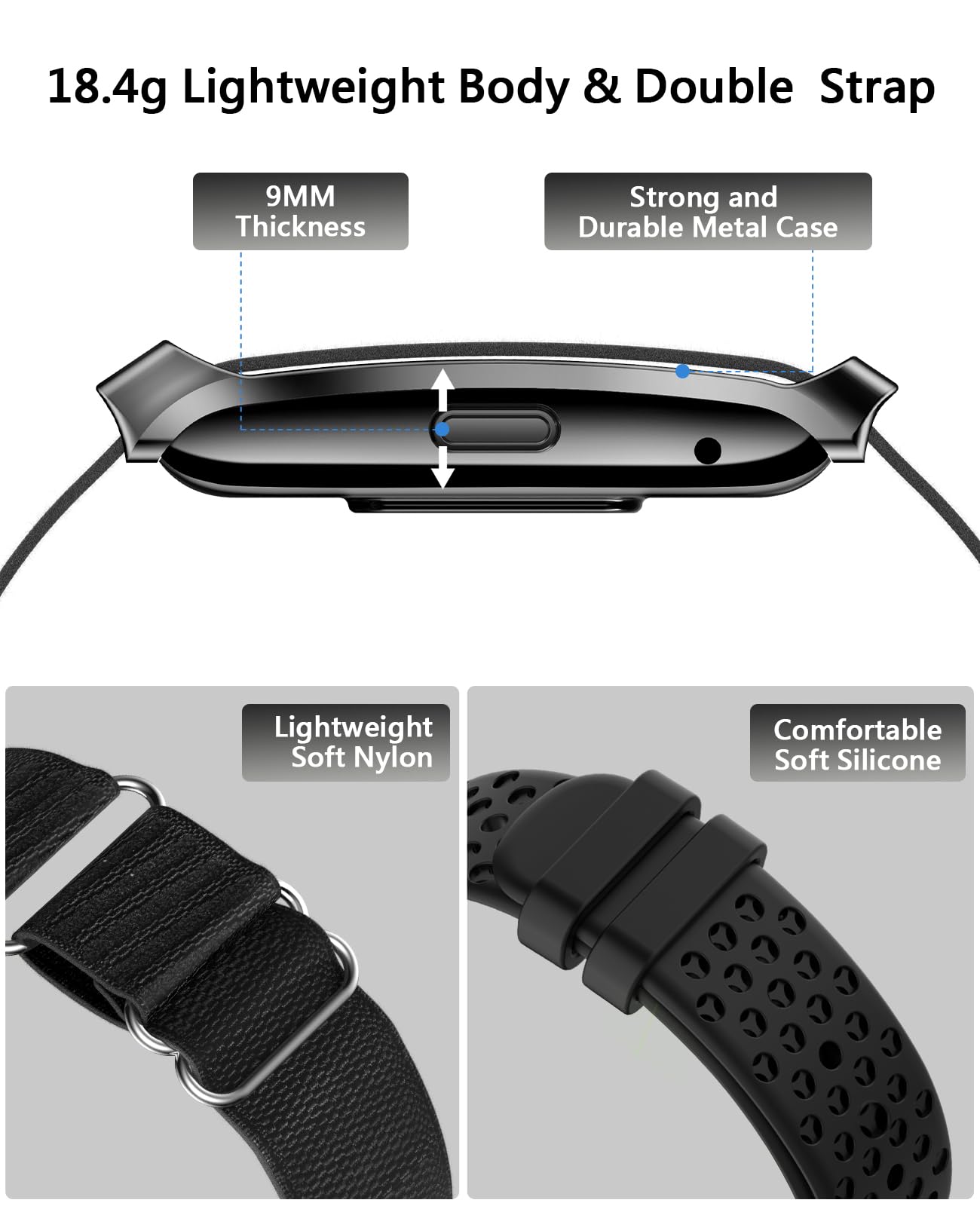 Smart Bracelet for Men Women, Health Activity Fitness Trackers, 24/7 Continuous Heart Rate/Blood Pressure/HRV/Stress Monitor, 24H Sleep Tracker, 170+ Sports Modes Smart Wristband with Free APP 2 Bands