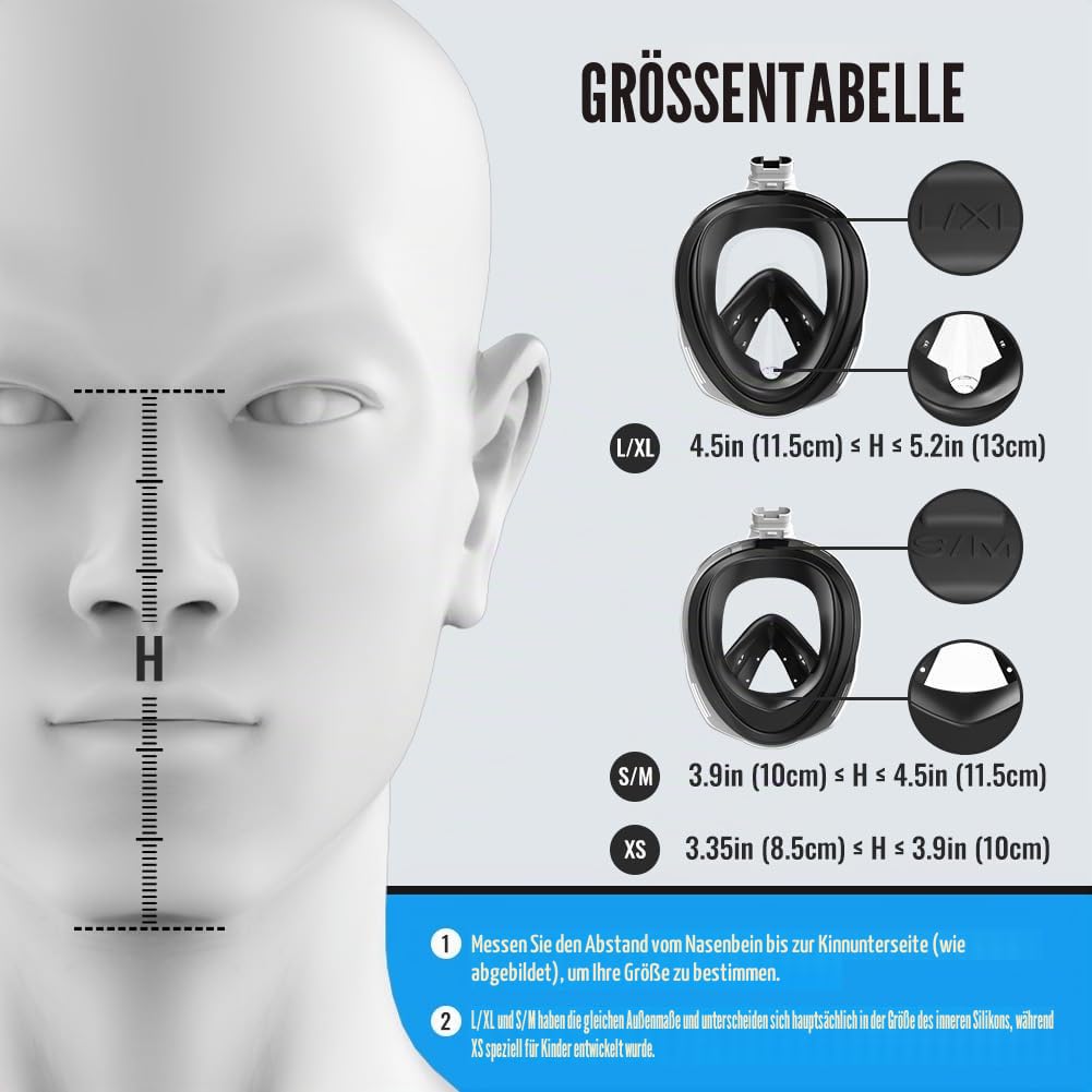 G2RISE® Schnorchelmaske, Tauchmaske, Faltbare CO2-sichere Schnorchel Vollmaske mit Kameraposition für Kinder und Erwachsene
