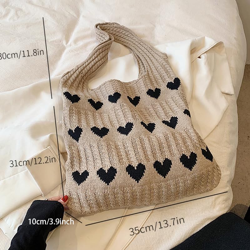 Bolso Tote de Punto con Diseño de Corazón, Casual y Plegable miniatura 4