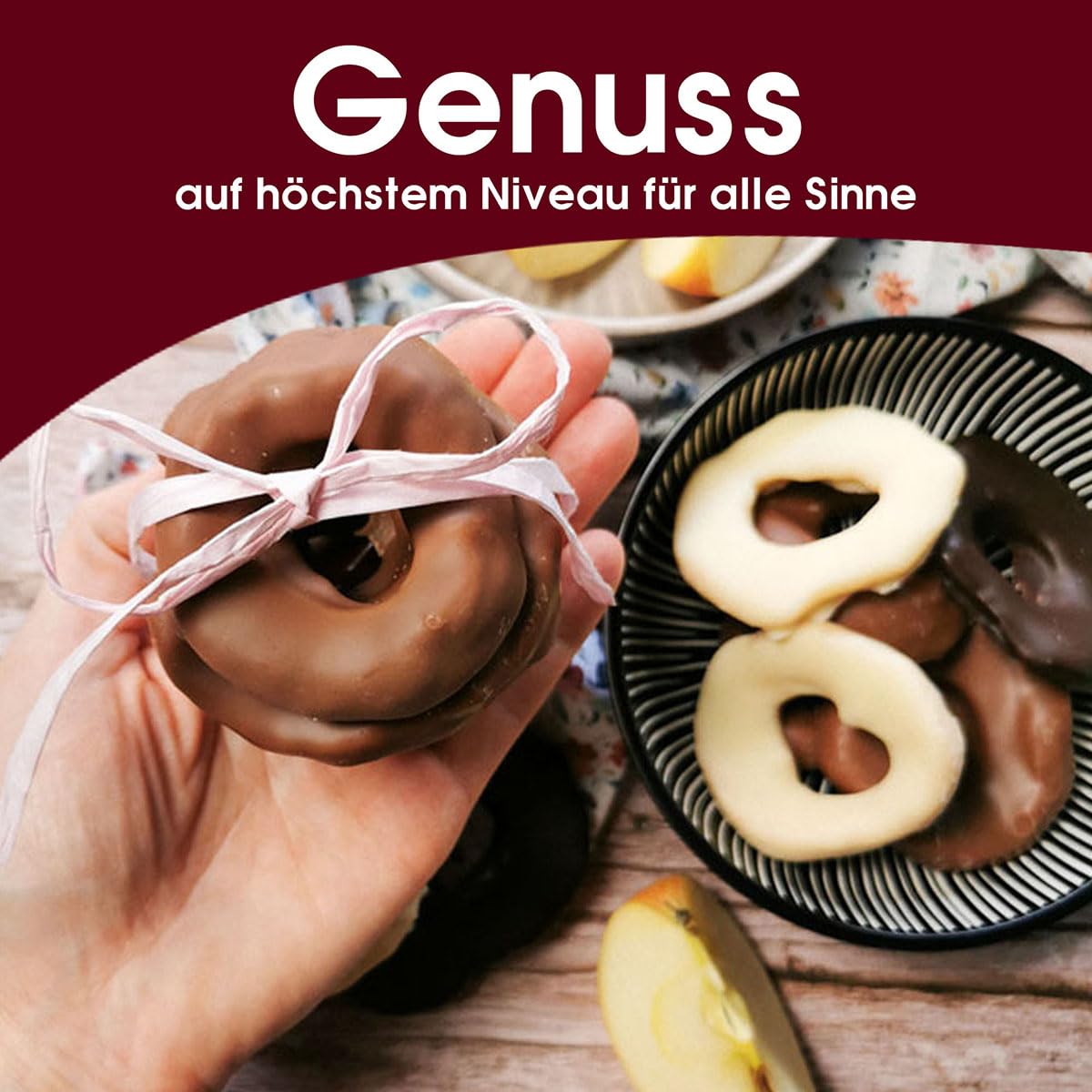 Sultan’s Palace Apfelringe in edler Vollmilch Schokolade - 1000g – Schoko Früchte - Premium Qualität - Geschenkidee – Zartschmelzende Schokolade