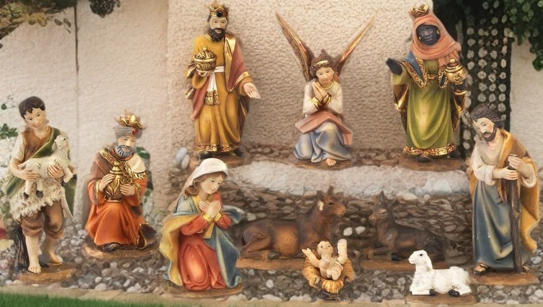 Paben - Santons de 7 cm crèche nativité, 11 sujets en résine