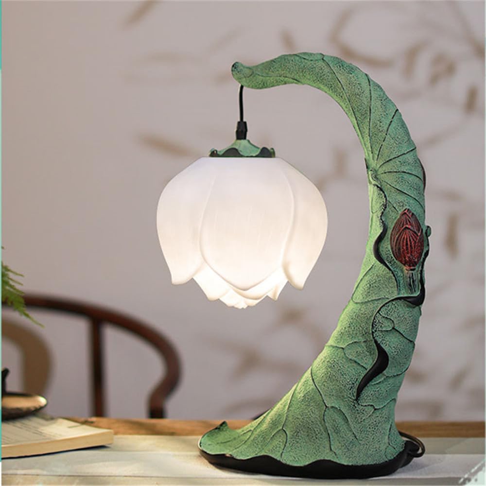 Contemporary Lotus Table Lamp Chinese Retro Creativity Living Room Bedroom Villa Hotel Tearoom LED Decoration Desk Light (Style 9)