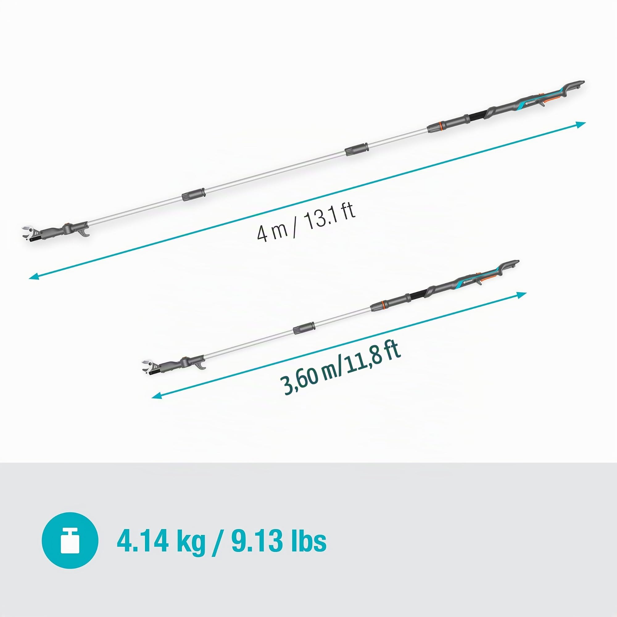 Gardena Troncarami Telescopico A Batteria HighCut 360/18V P4A Solo: Fino a 5 m, Testa inclinabile, Ergonomico, Display a LED, Senza Fili (14776-55)
