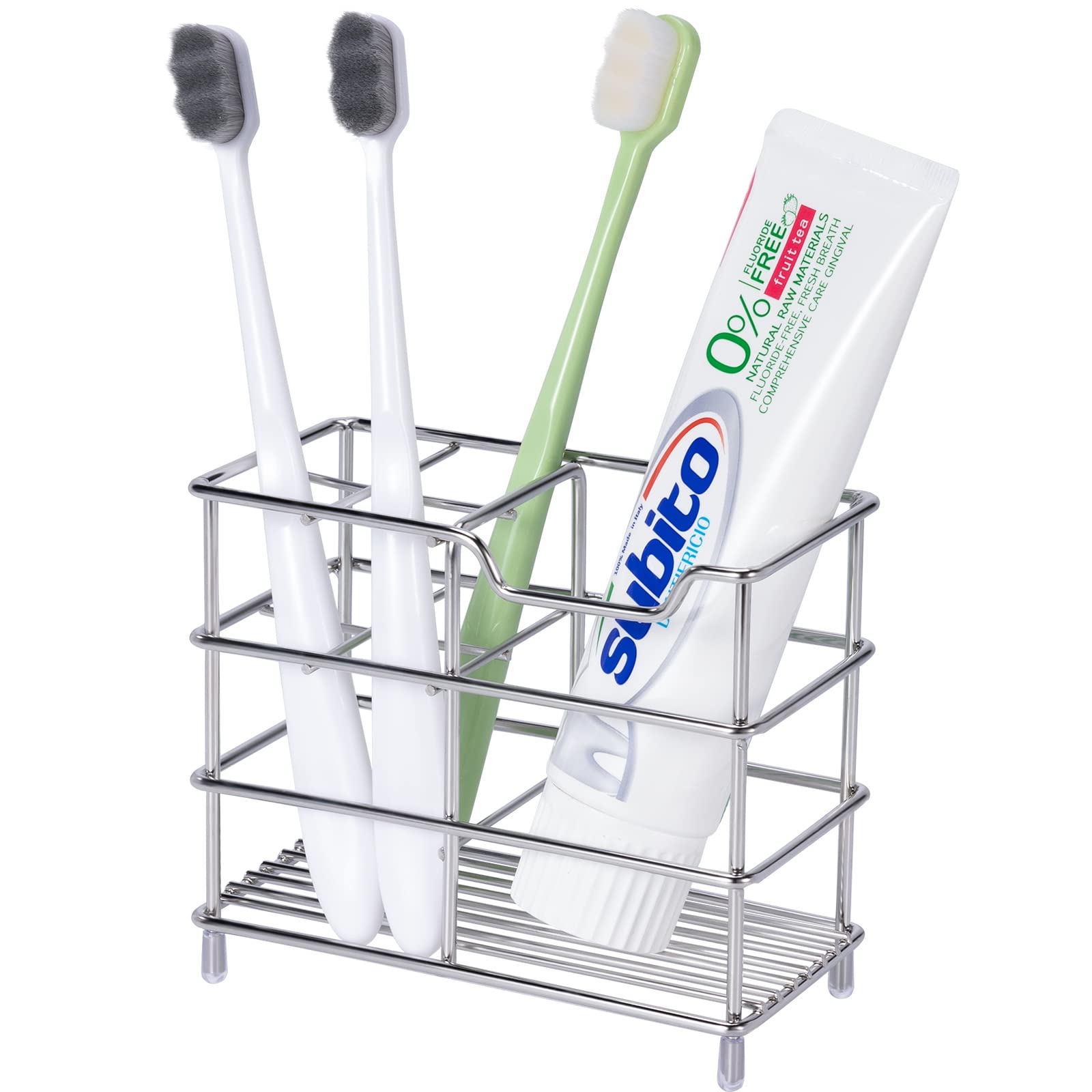 Stainless Steel Bathroom Toothbrush Holder,Electric Toothpaste Holder,with Multifunctional 5 Slots for,Bathroom Accessories Organizer（Silver）