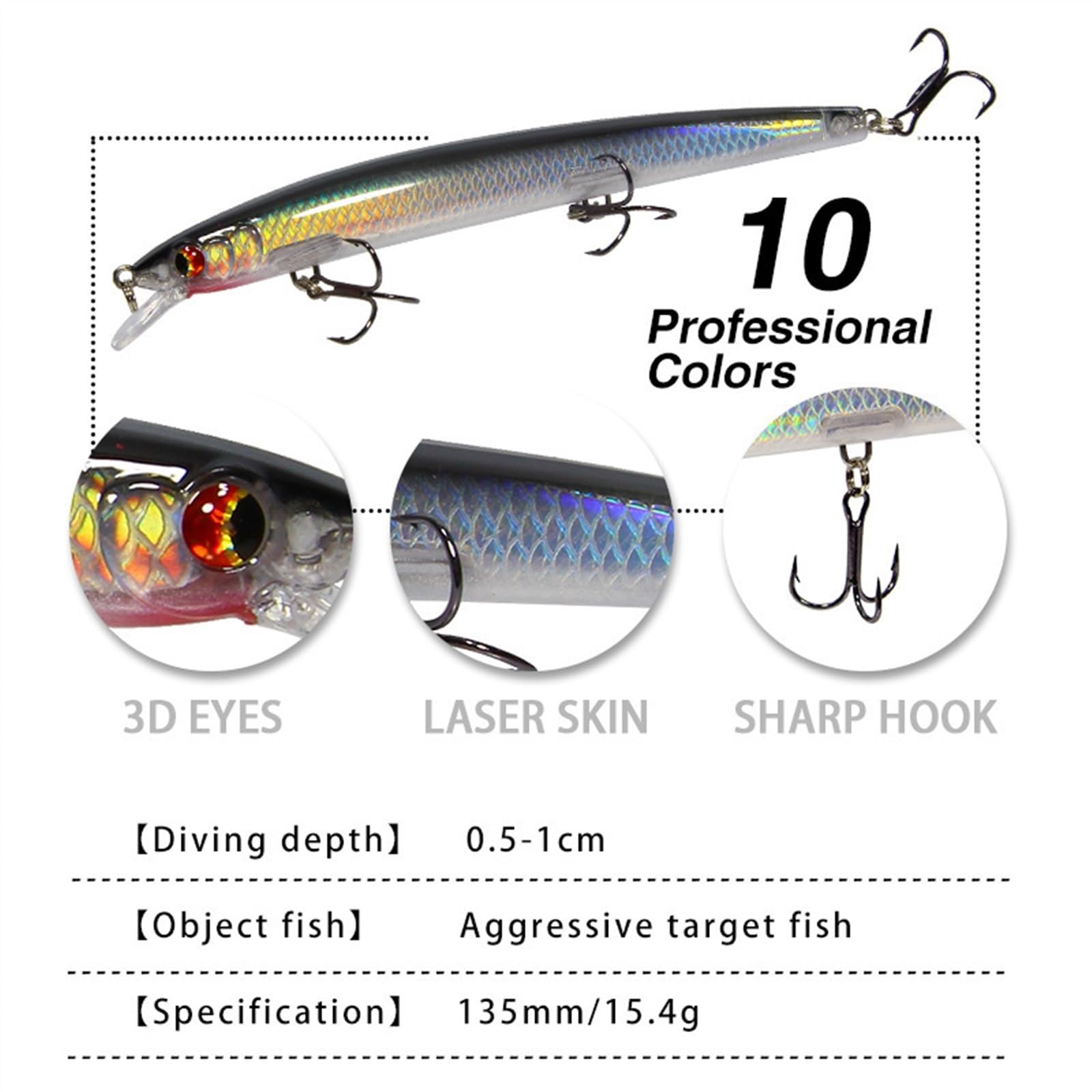 Kunstköder 10 Teile/los Lange Minnow Angeln Locken 13cm 15g Schwimmende Harte Wobbler Crankbait 3D Augen Künstliche Köder Trout Pike Karpfen Angeln Kunstköder Gummifische