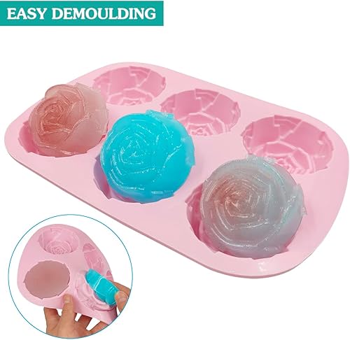 Miniatura 5 de DanziX 6 moldes de silicona de flores de rosas de cavidad, 4 moldes antiadherentes de silicona para dulces de chocolate, gelatina, galletas, pudines