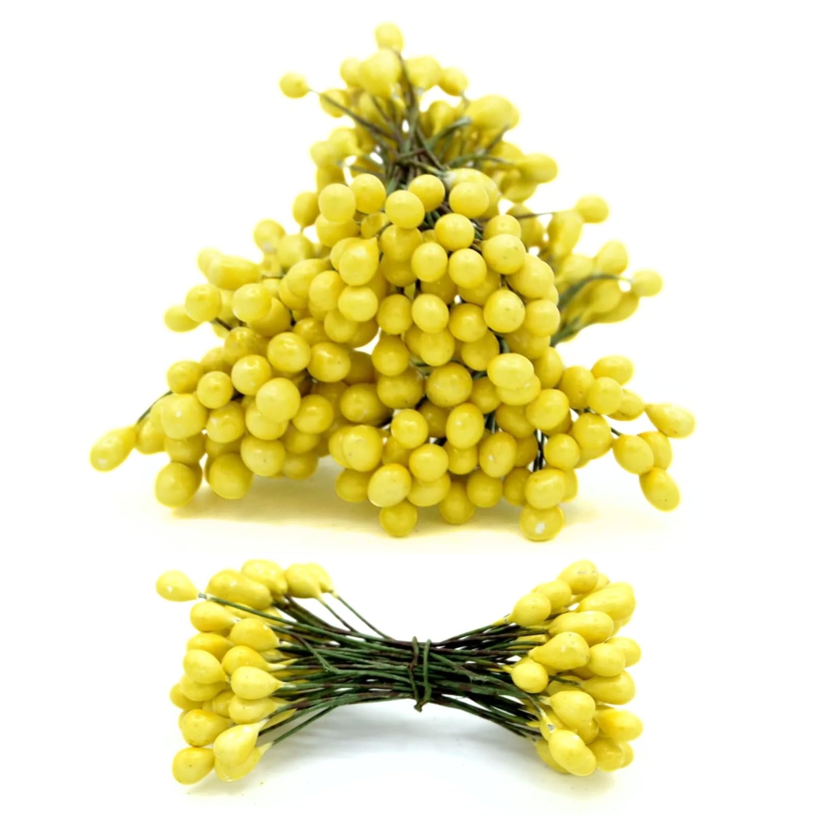celloexpress Yellow 6cm Artificial Flower Stamens - Pearlised Teardrop Beads on Wire for Wreaths, Garlands, Floral Arrangements, Festive Decorations (Pack of 60)