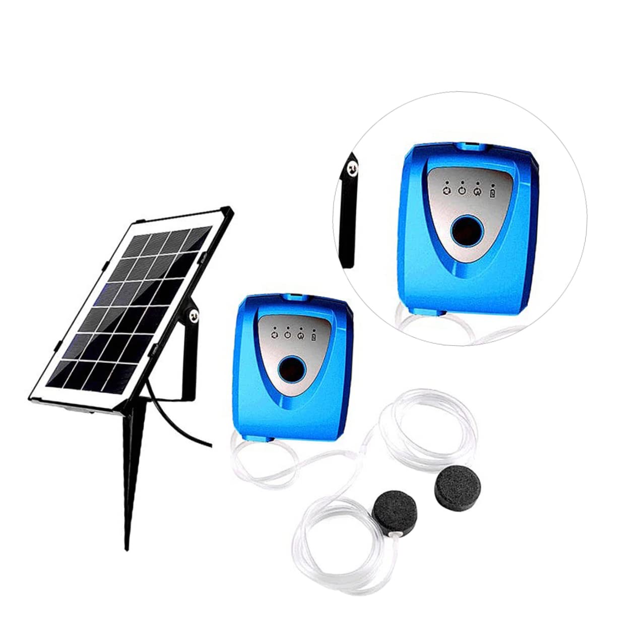 SUPVOX Solar Powered Dual Blowhole Fish Tank Oxygen Pump Outdoor Aquarium Air Pump for Easy Oxygenation USB Rechargeable Low Noise Operation for Aquariums and Fishing Blue