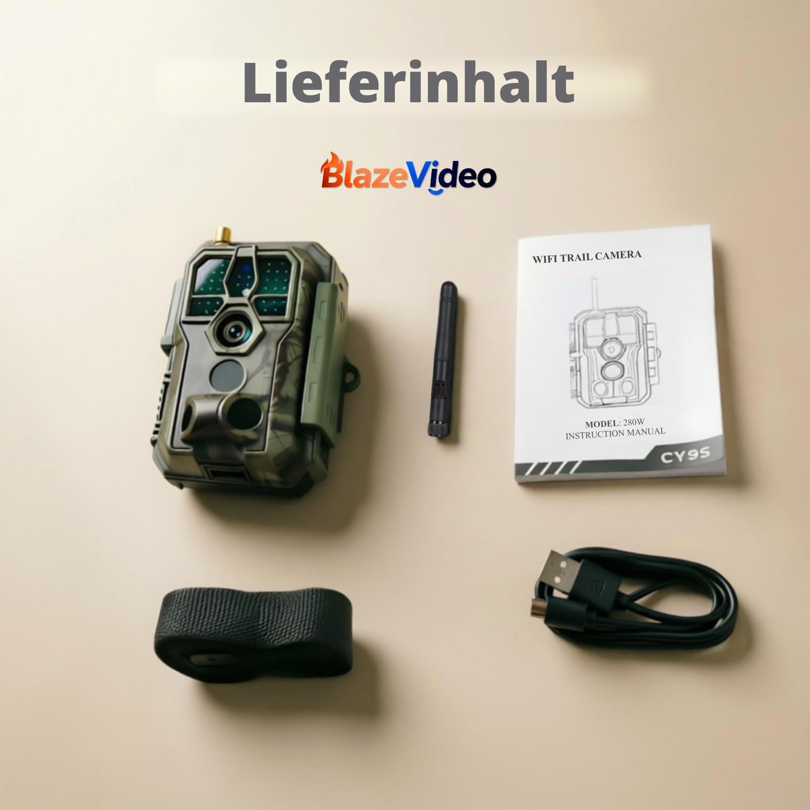 BlazeVideo Wildkamera WLAN mit App，Wildtierkamera Nachtsichtkamera Fotofalle 64MP 1296P Verbinden druch APP Bluetooth Antenne mit Nachtsicht Bewegungsmelder