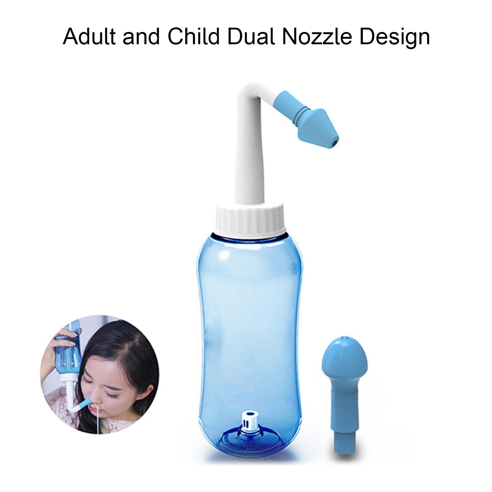 Lavaggio Nasale Neti Pot - Dispositivo Per Irrigazione Nasale Con Pressione Regolabile, 300 Ml, Colore Azzurro - 2