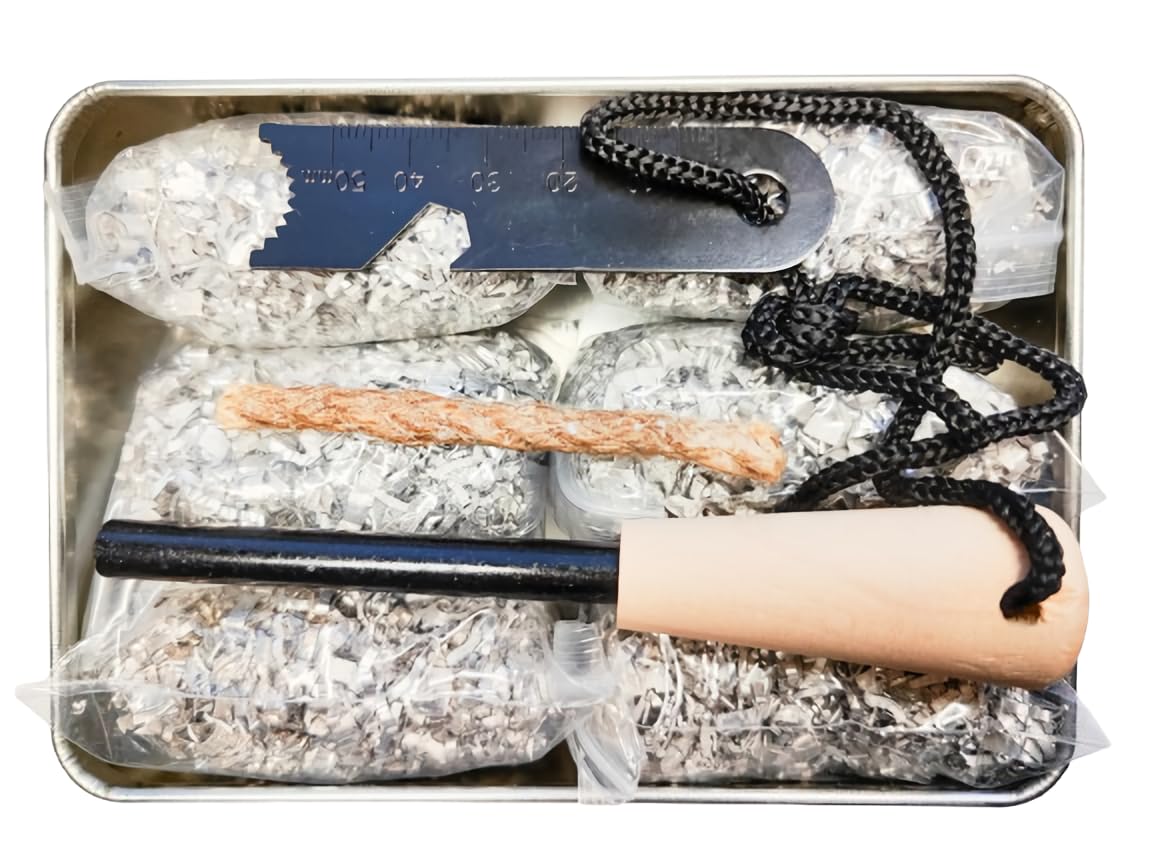 eGreen Emergency Fire Starter Magnesium 6 Bags Free Ferro Rod for Storm Hurricane Outages Camping Hiking Bushcraft Outdoor Survival + Free Tin Container (6 Bags + 1 x FerroStriker & Tin Can)