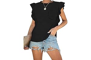 Womens Tops Summer Ruffle Short Sleeve Tops thanth Casual Tee Loose Fit...