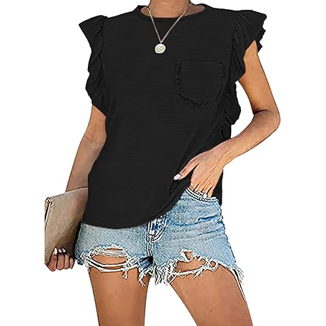 Womens Tops Summer Ruffle Short Sleeve Tops thanth Casual Tee Loose Fit...