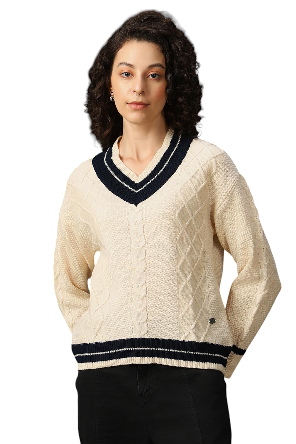 high star clothing High Star Women Acrylic Knitted Regular fit V Neck Full Sleeves Sweaters 49-picture-27
