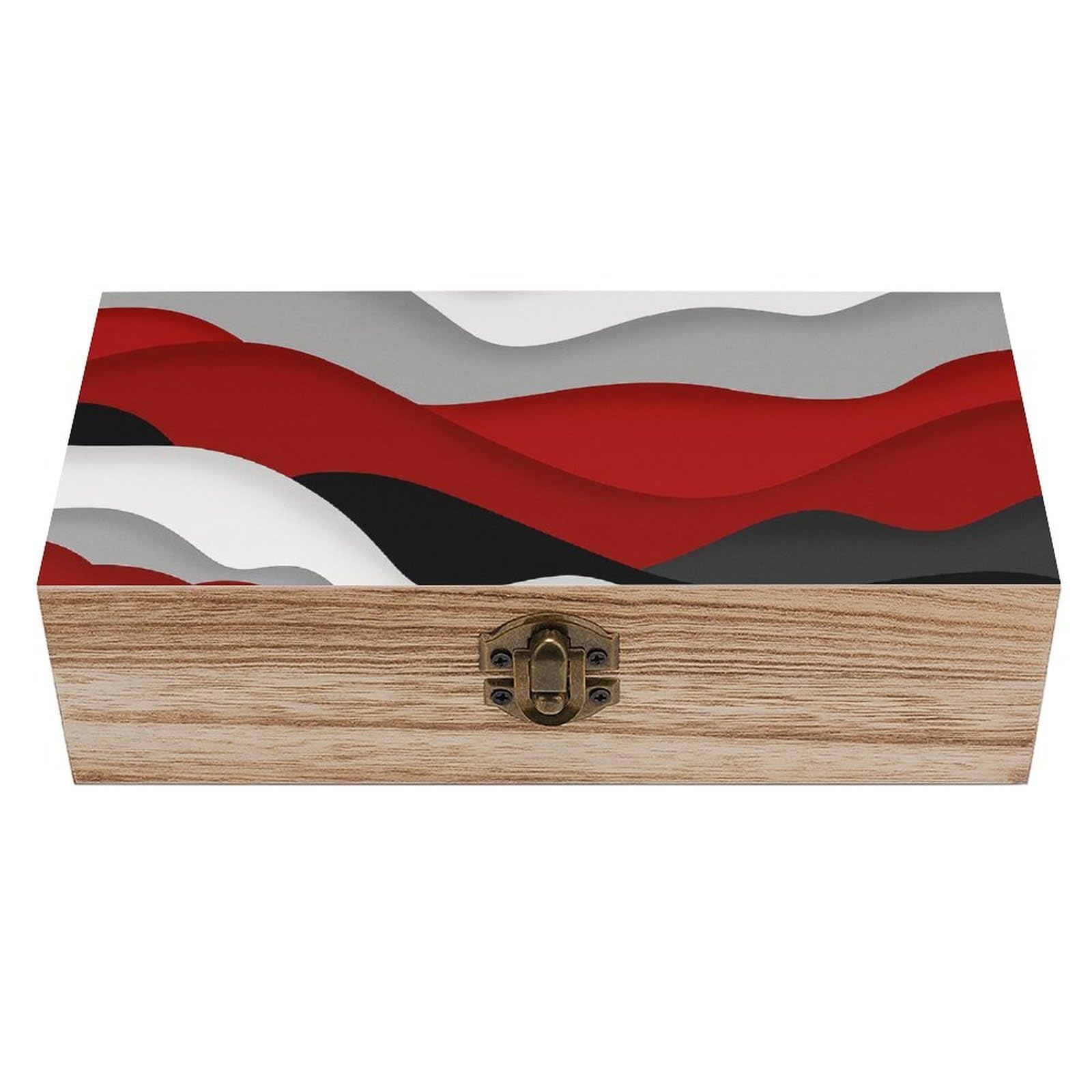 Oudrspo Red Black Gray Modern Coastal Ocean Retro Wooden Storage Box Keepsake Jewelry Decorative Art Storages Box Gift Boxs