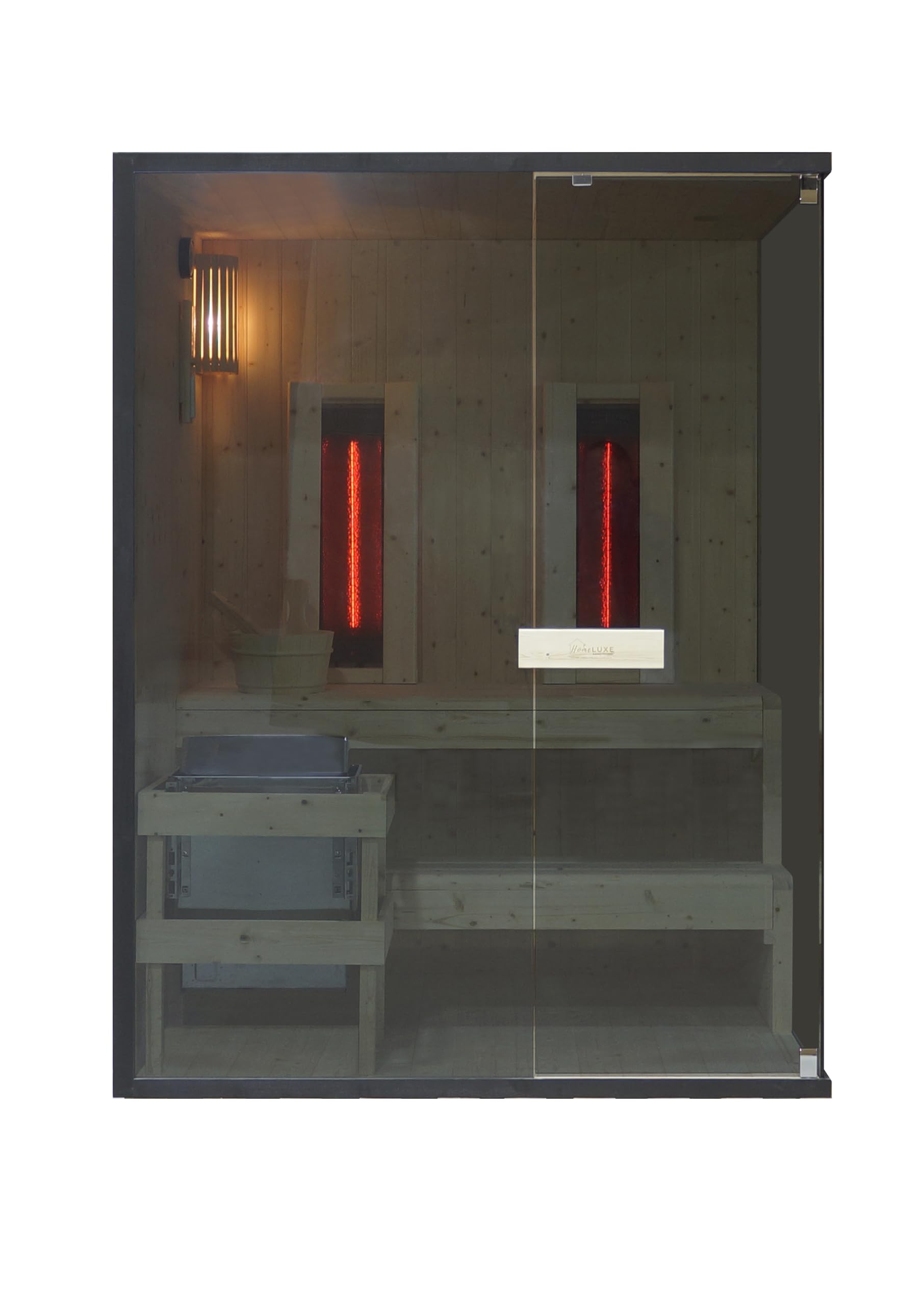 SANOTECHNIK Sauna & Infrarotkabine GLACIER L für 2–3 Personen, Infrarot-Sauna-Kombination aus Fichtenholz mit 4,5 kW Sauna-Elektroofen, 2x 400 W Rotlichtstrahler, Sicherheitsglas, 150 x 120 x 200 cm