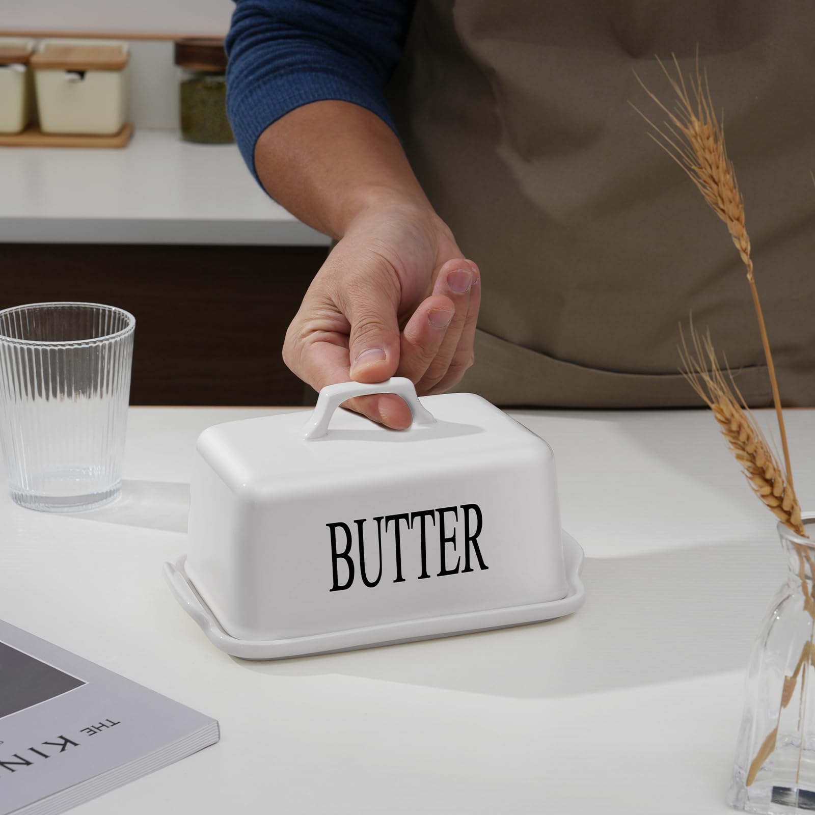 JSHKY Butter Dish for 1 lb of Canadian Butter, Large Butter