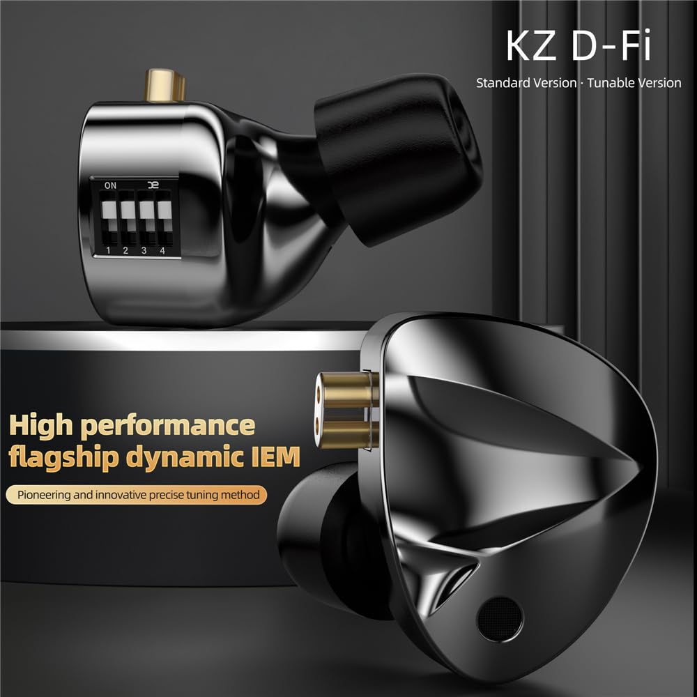 KZ D-FI Słuchawki douszne z 4-poziomowym monitorem, słuchawki z dźwiękiem stereo HiFi z przewodowym i redukcją szumów Bass Earbuds (bez mikro z przełącznikami)