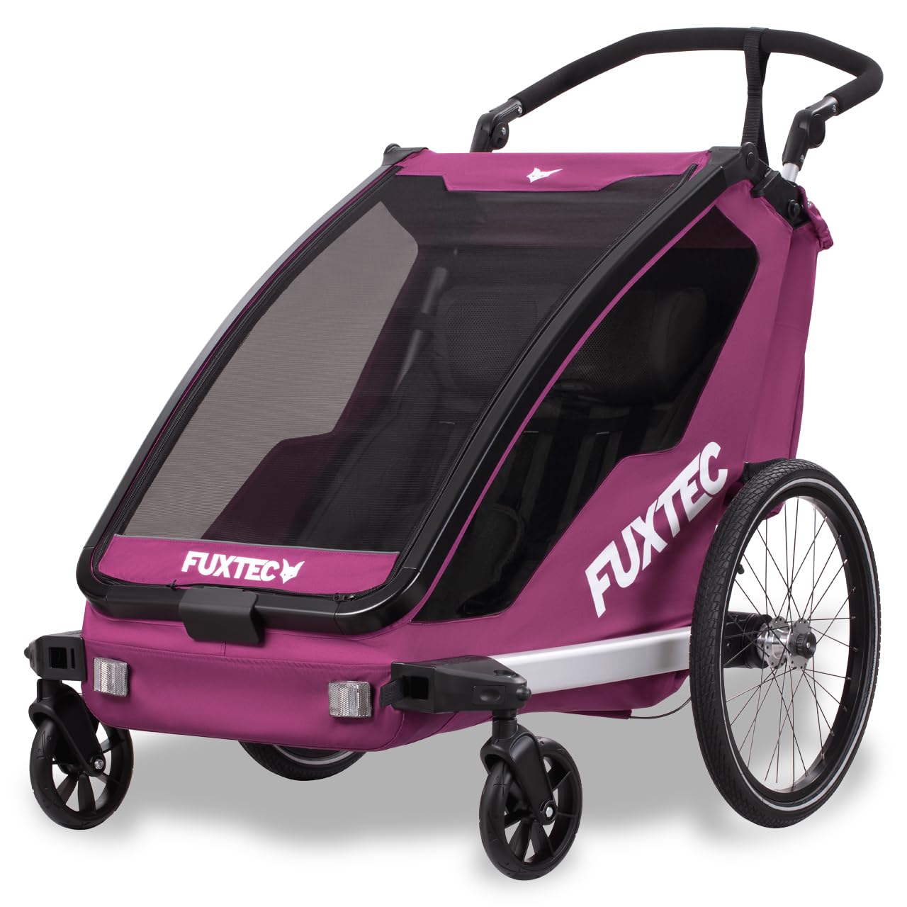 FUXTEC Remorque de vélo 2 en 1 avec vélo de jogging FX-FA1 avec remorque pour 2 enfants en aluminium – Remorque pliable pour enfant avec protection contre la pluie et le soleil