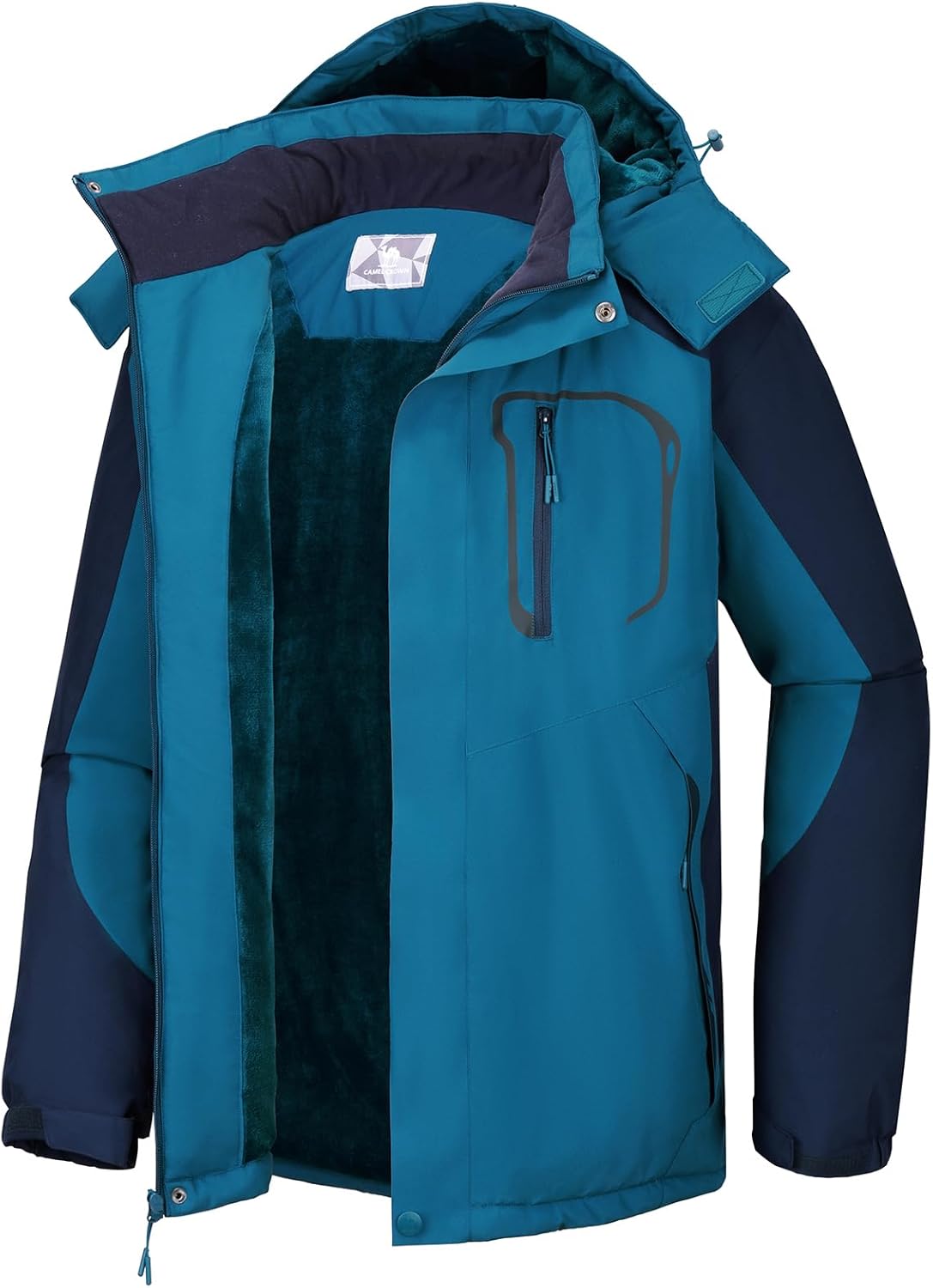 CAMEL CROWN Men's Ski Snow Jacket Waterproof Winter Snow Coat Windproof Warm Fleece Lining Hooded Parka Rain Jacket