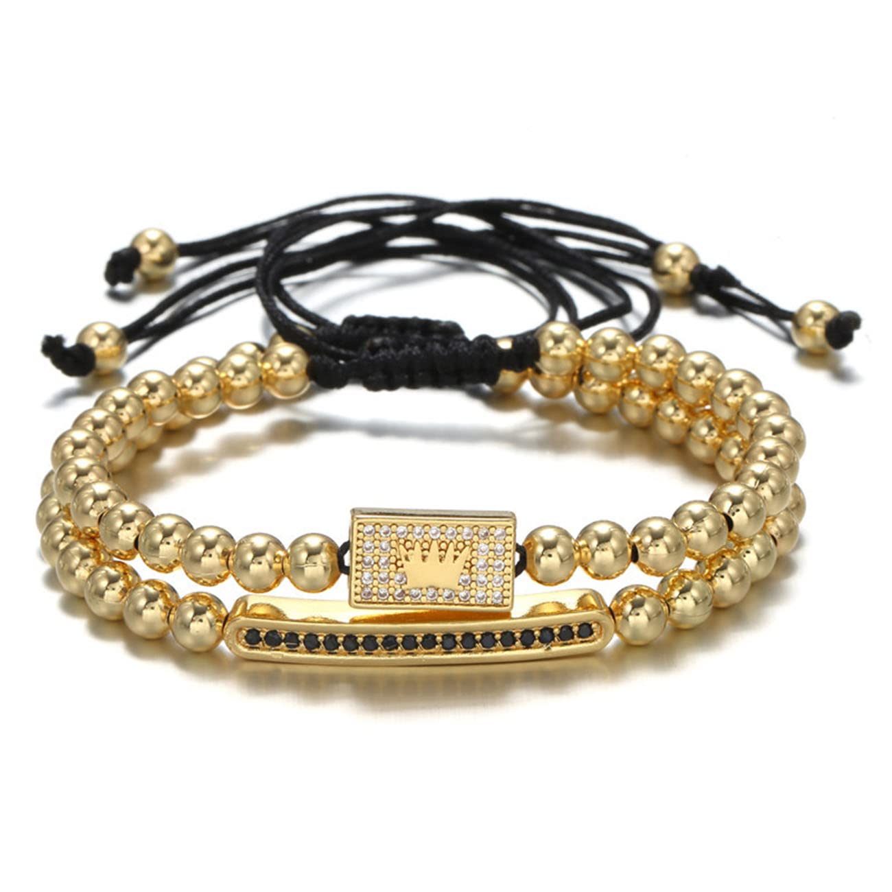 Pulseras de Hombre Pulseras de Mujer Pulseras de Acero Inoxidable Pulseras de Corona de circón Trenzado Rectangular de Lujo