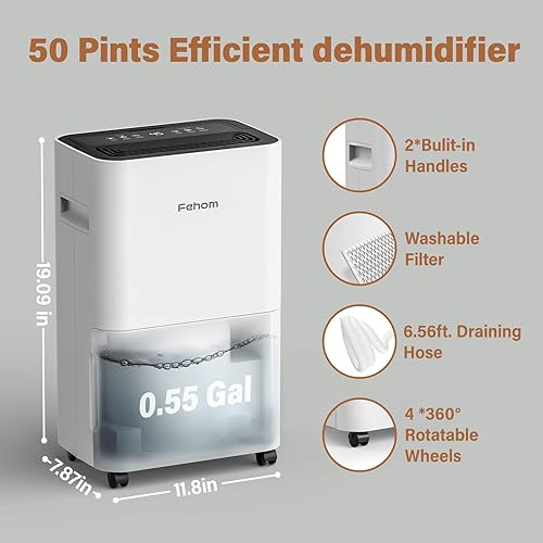 Miniatura 4 de Fehom Deshumidificador de 4500 pies cuadrados para el hogar y sótanos con drenaje automático o manual capacidad de tanque de agua de 055 galones