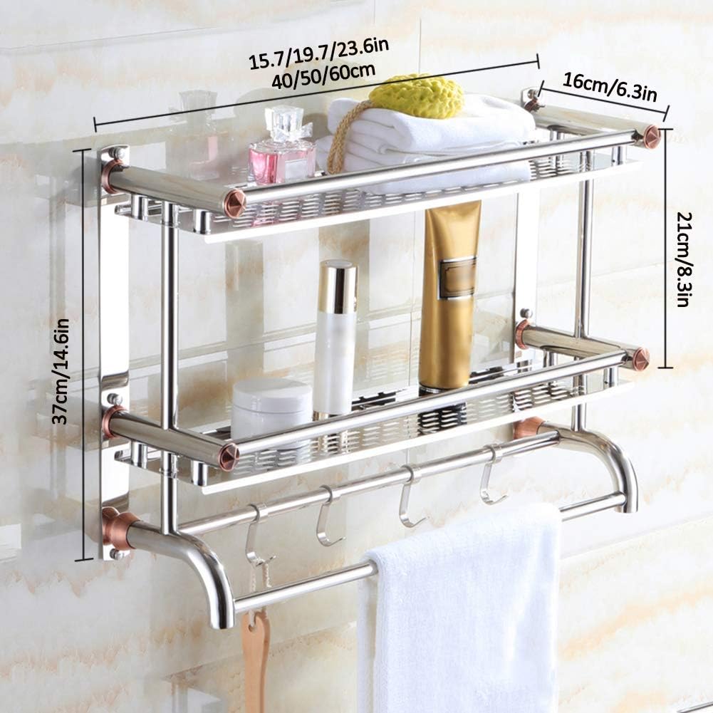 Rail Bathroom Shelf Black Bathroom Bathroom Shelves Aluminum Bathroom Shelf Wall-Mounted Bathroom Wall Mounted Bathroom (2tier 60cm)