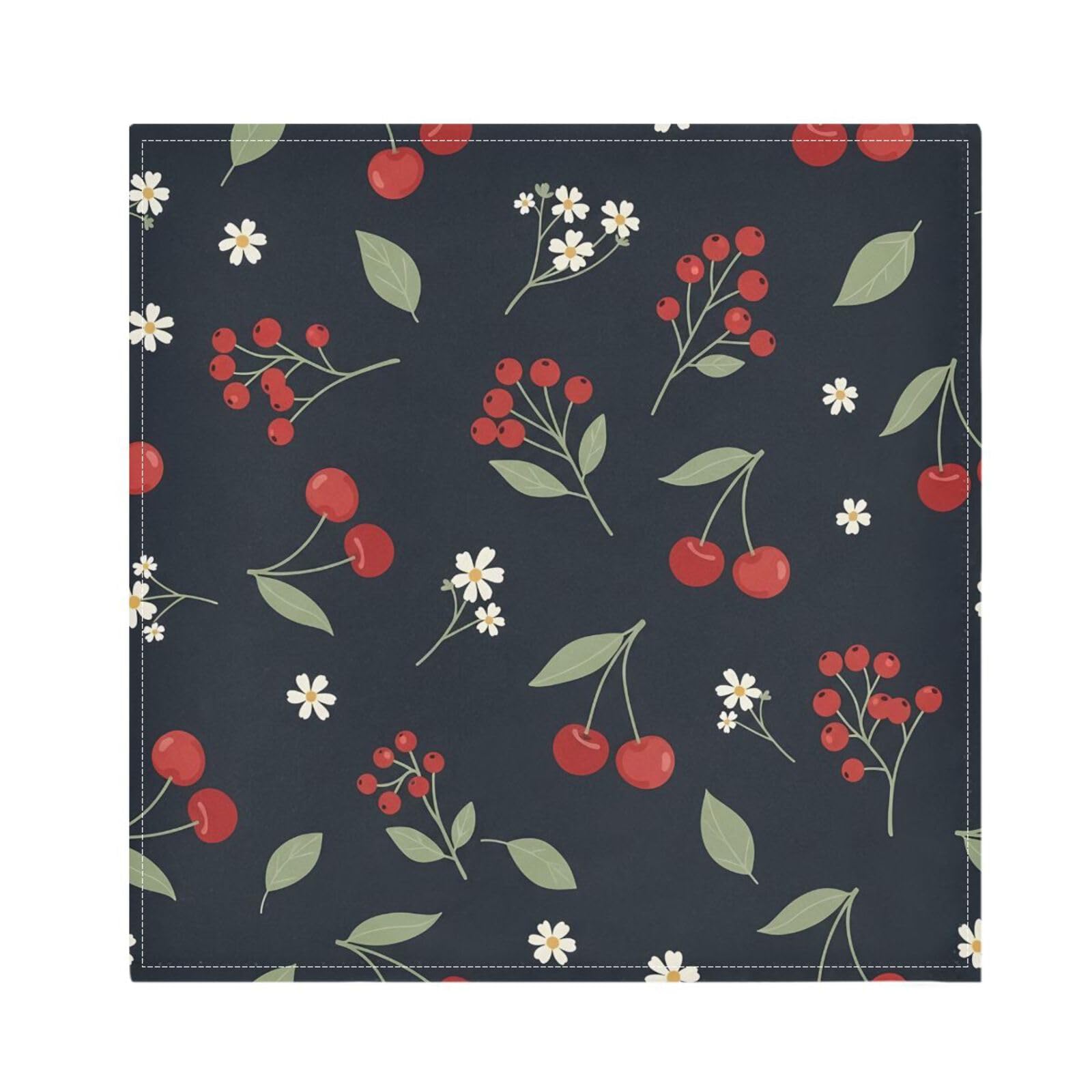 Ttgoth Navy Cherry Daisy Cloth Napkin Set of 4 Washable & Reusable Dinner Napkins for Dining Table, Banquets, Wedding, Party, 50x50 cm