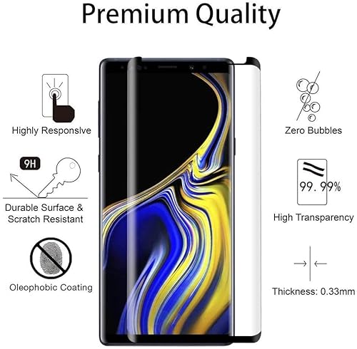 Micger Galaxy Note 9 Screen Protector, With 2 Pack Camera Lens Protector【2+2 Pack】 Easy Installation, 3D Glass Curved Full Coverage 9H Hardness Tempered Glass Screen Protector For Samsung Galaxy Note 9 #TOP2