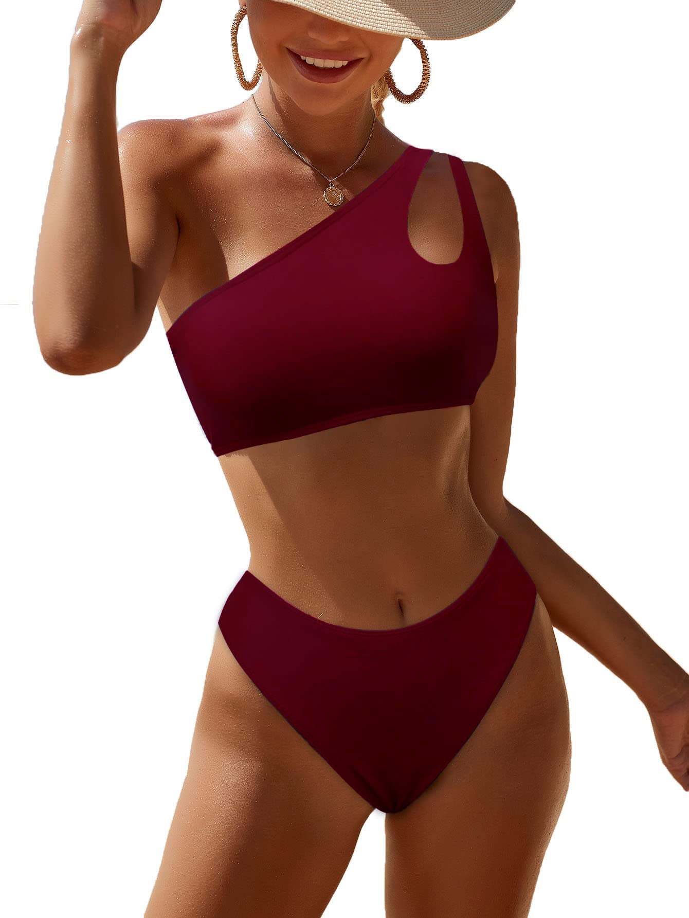JFAN Traje de Baño Mujer Conjunto de Bikini Un Hombro Trajes de Baño Ahuecados Bañador Atractivo de Dos Piezas