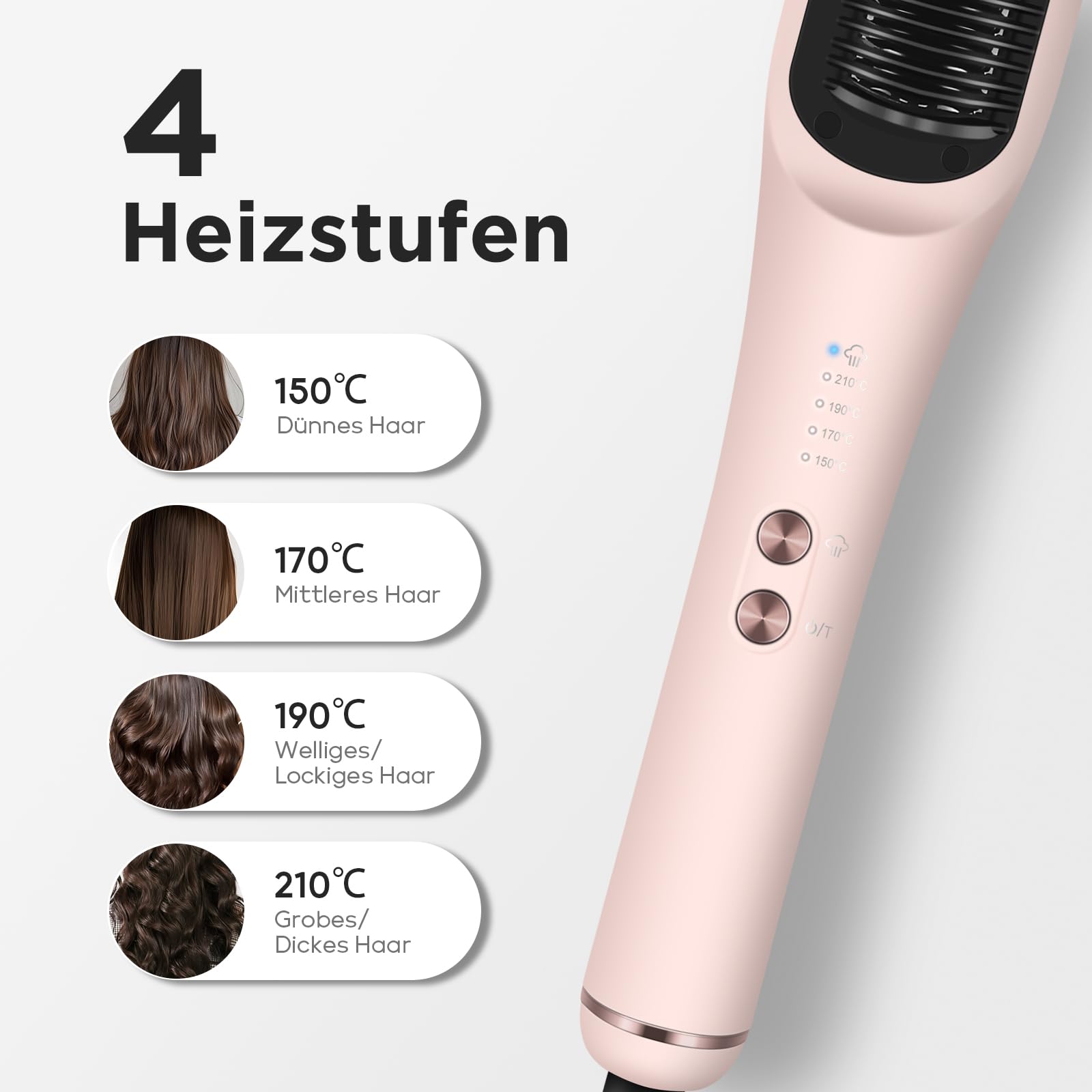 Pro Dampf Glättbürste, PARWIN PRO BEAUTY 3-in-1 Dampf Haarglätter Bürste, LED-Anzeigeleuchte, Ionentechnologie & Dampf für doppelte Pflege, reduziert Schäden, 4 Temperatureinstellungen - Rosa