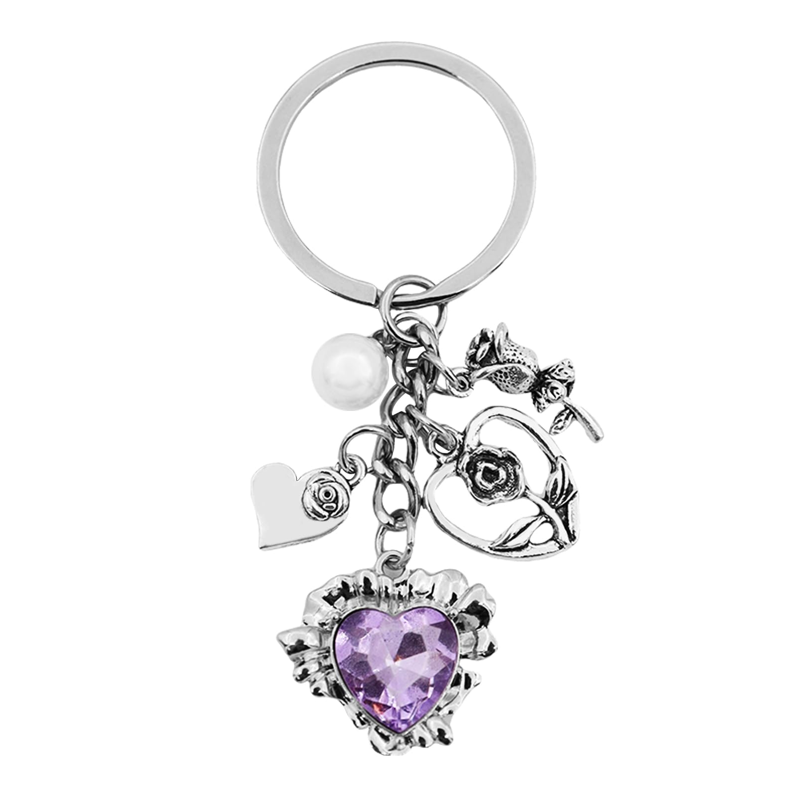 TTYY Light Purple Crystal Heart Shape Metal Keychain for Handbags Backpack Purse Car Key Bags Keys for Women
