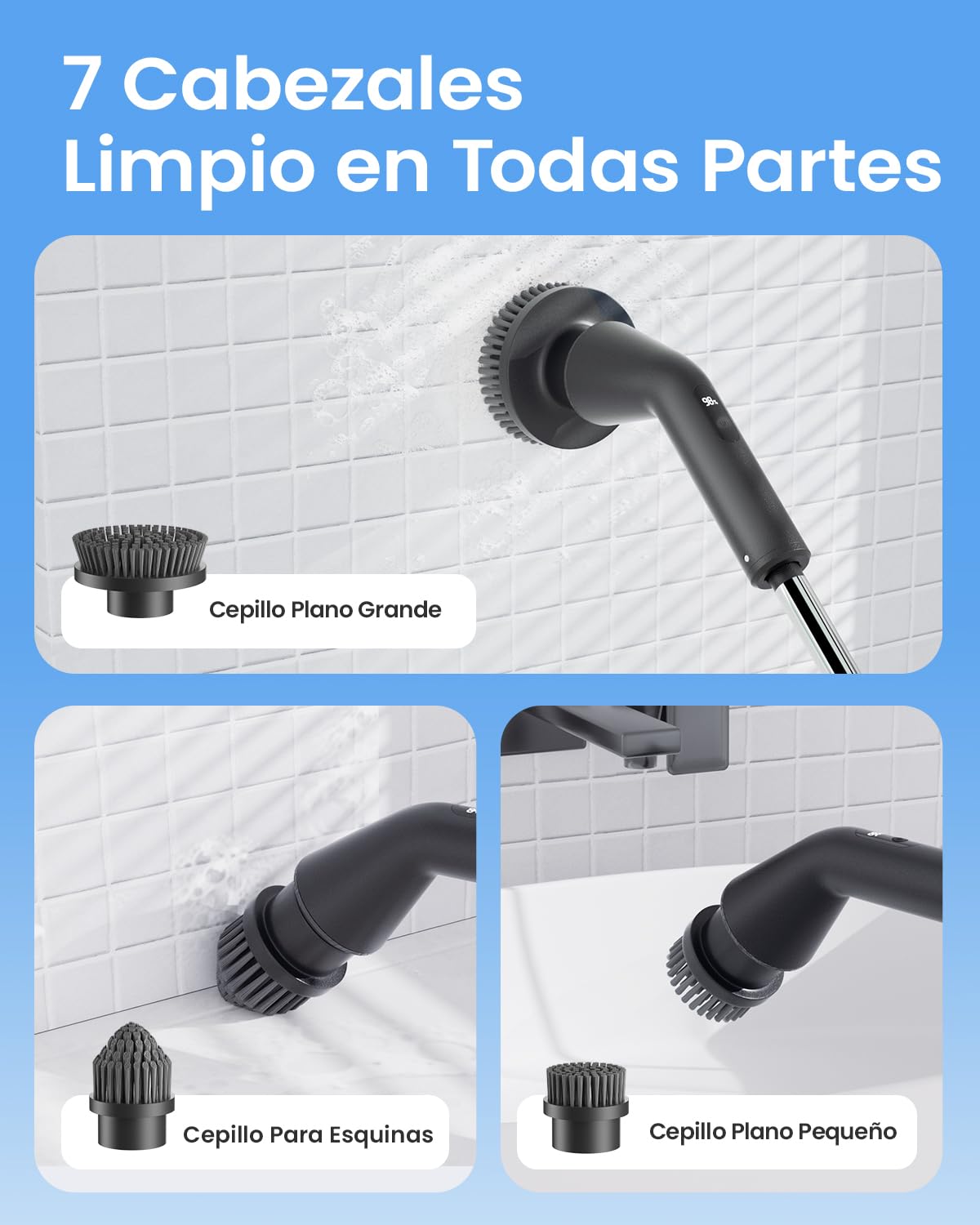 Leebein Cepillo Eléctrico Limpieza Hogar, 2025 Fregadora Giratoria Eléctrica, IPX7 Impermeable con 7 Cabezas, Mango Extensible y 2 Velocidades para Baño, Suelo, Cocina y Coche