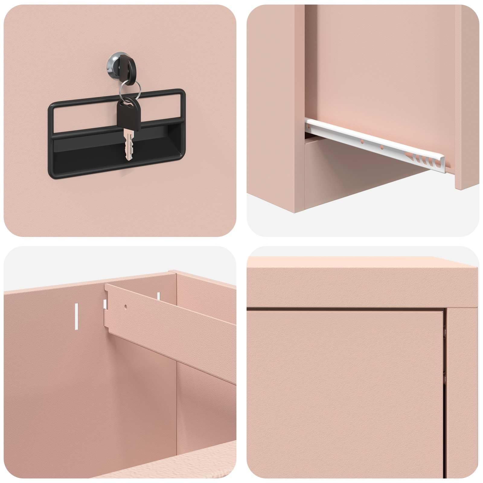 vidaXL Aktenschrank Rosa 45,5 x 42 x 74,5 cm Kaltgewalzter Stahl, Moderner Arbeitsplatz, stylischer Metall-Schrank, geräumige Schubladen für die Organisation und sichere Ablage