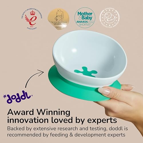 Miniatura 6 de doddl Toddler and Baby Suction Bowl, Ergonomic Toddler Dishes for Self Feeding, 1-3 Year Olds, Dishwasher Safe, BPA Free (White & Aqua) Agua,Aqua