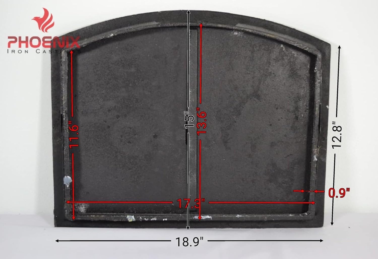 Gusseisen-Doppeltür für Steinofen & Pizzaofen, Halbrunde Ofentür mit Türriegel, Antikes Kupfer 48 x 38 cm