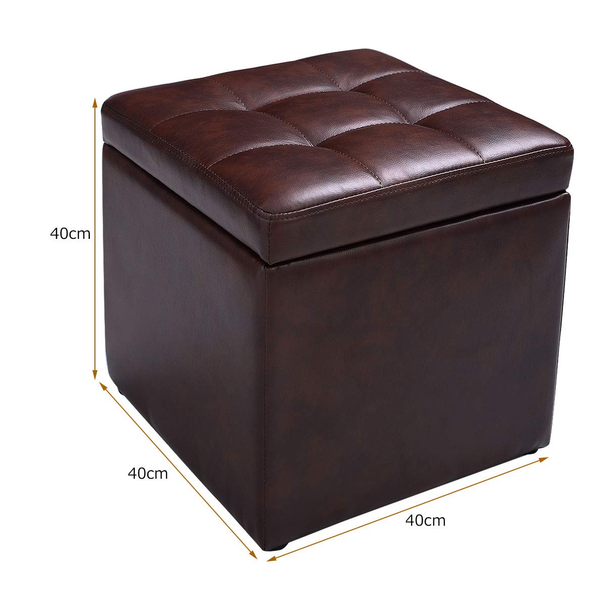 DREAMADE Sitzwürfel mit Stauraum, Sitzhocker Sitzbank, Hocker Aufbewahrungsbox Fußbank, Farbwahl, PU, 40 x 40 x 40 cm (Braun)