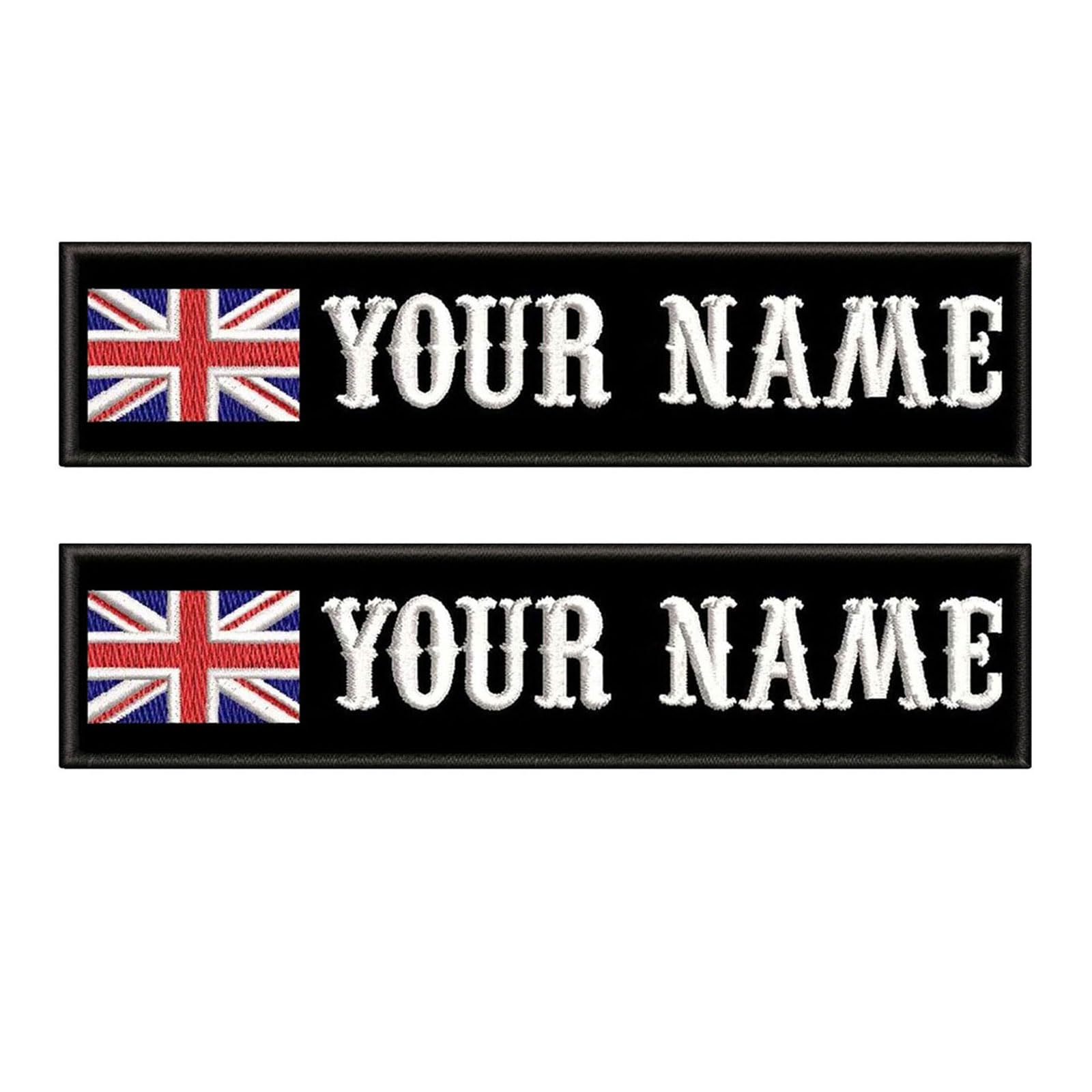 Custom Name Patch, Personalized Embroidery British Flag Name Patch with Hook Loop, Iron on Military Tags for Clothing Backpacks Jackets Dog Harness