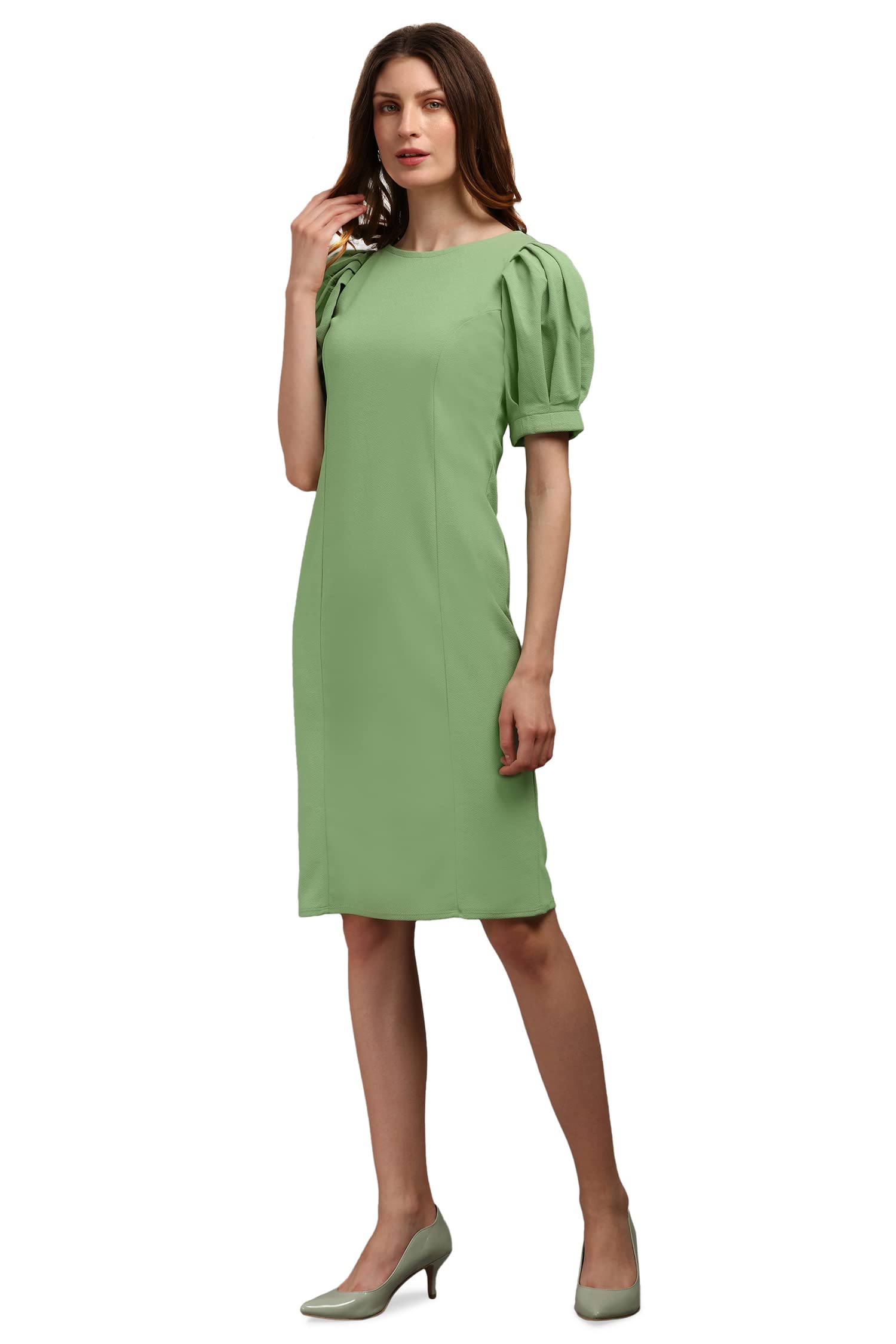 Purvaja Womens Bodycon Knee Length Dress (Ruby-566-Parrot_Parrot_Medium)