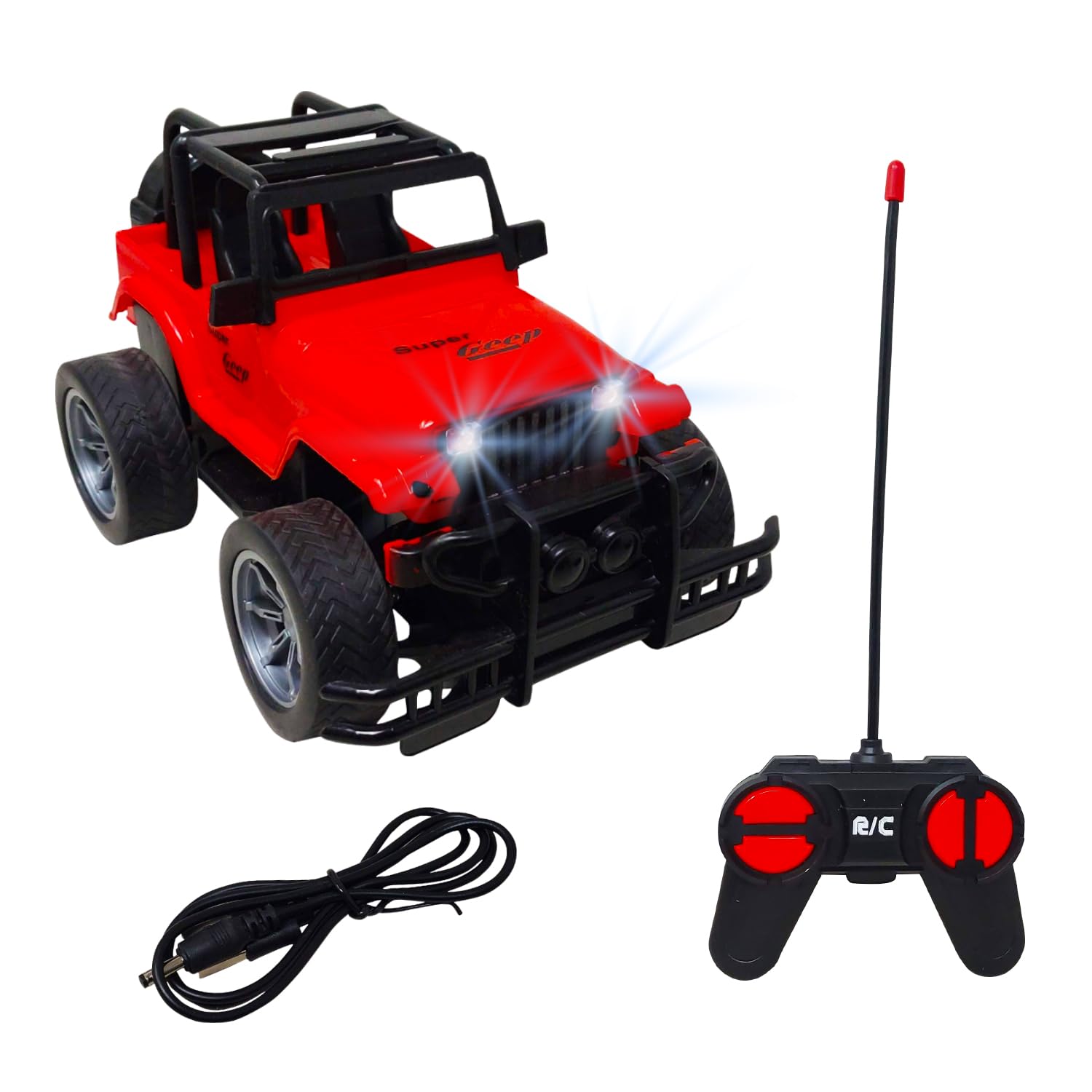 PARTEET Remote Control Jeep Car Toy for Kids-1:18 Scale 4 Function USB Rechargeable Off Road Vehicle Toy Cars for Kids, Monster Jeep with Flashing Head Light(Multicolour) (B0CSK8SSRZ) Amazon Price History, Amazon Price Tracker