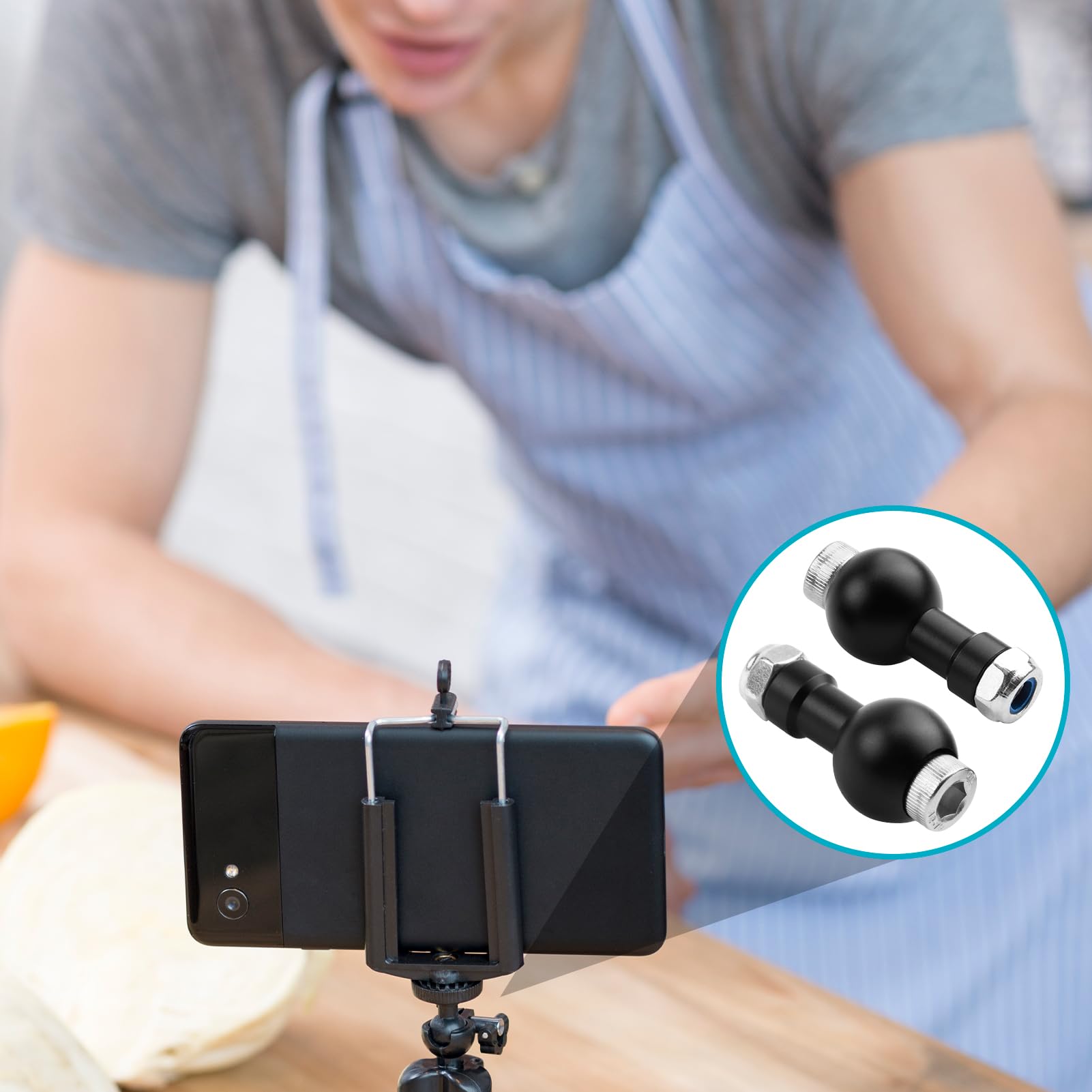 2er-Set Aluminium Kugelkopf-Adapter (17mm Kugel, M6 Gewinde) - Universal Stativkopf für Kameras & Smartphone