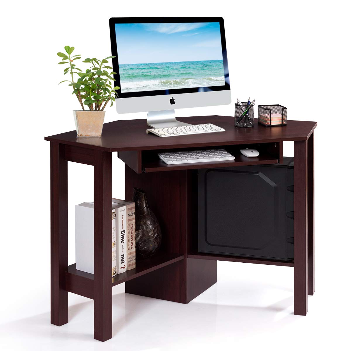 Buy Tangkula Corner Desk with Keyboard Tray, Triangle Corner Computer Desk for Small Space