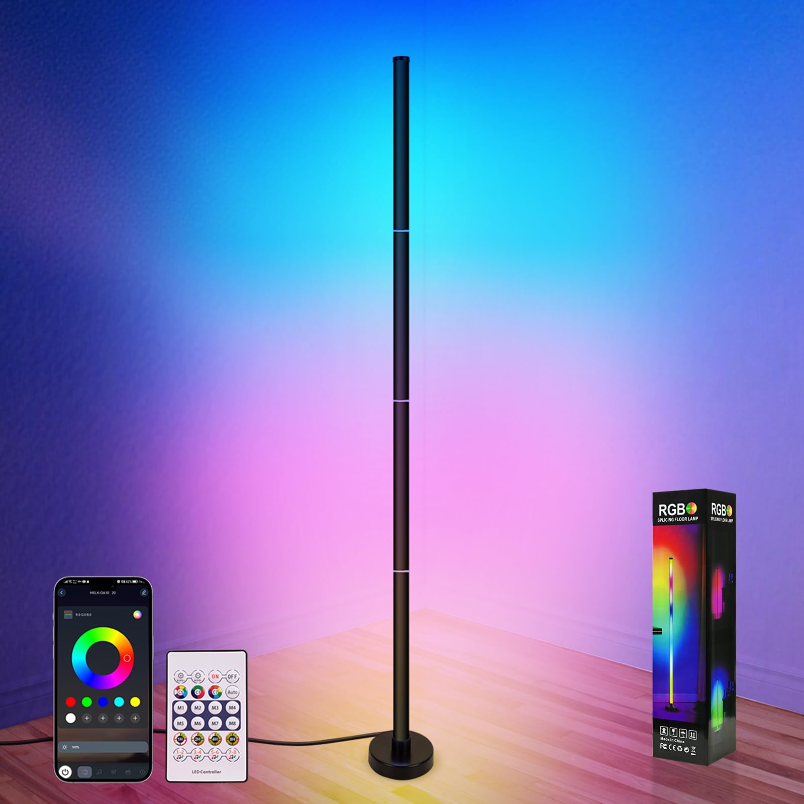 YUXORAH Corner Floor Lamp,RGB LED Corner Lamp with App and Remote Control,Smart Modern Floor Lamp with 16 Million Colors & 68+ Scene,Music Sync,Timer