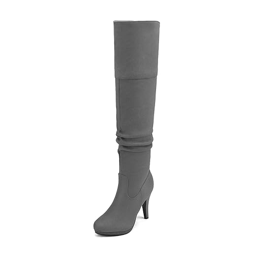 DREAM PAIRS Women's Light Grey Thigh High Chunky Heel Platform Over The Knee Boots Size 8 M US Sarah-hi