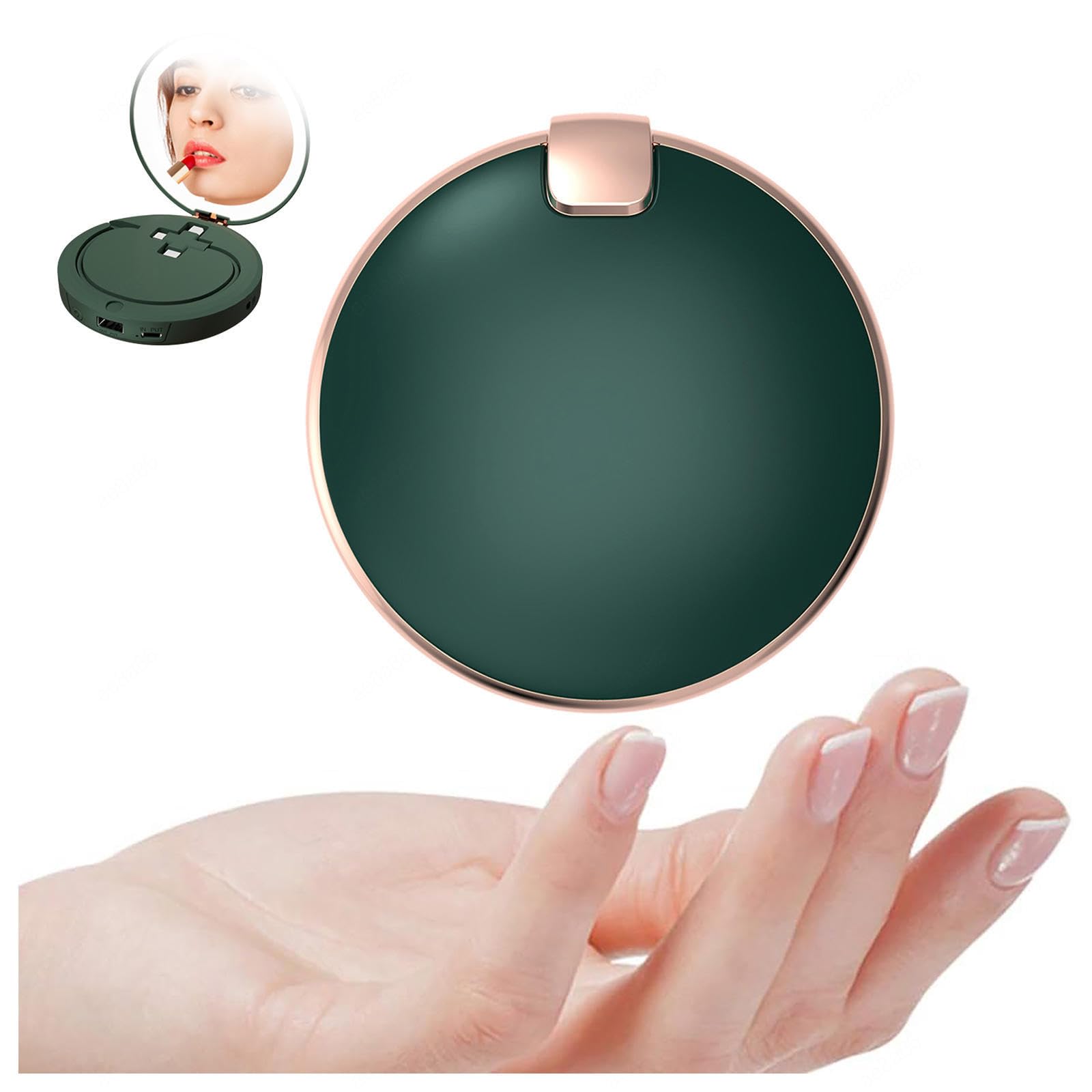 ARTSIM Chauffe-Mains électrique avec Miroir Cosmétique,Banque D'énergie, Chauffe Mains 5000mAh/2 Niveaux De Chauffage pour Le Travail d'hiver,Pêche,Green
