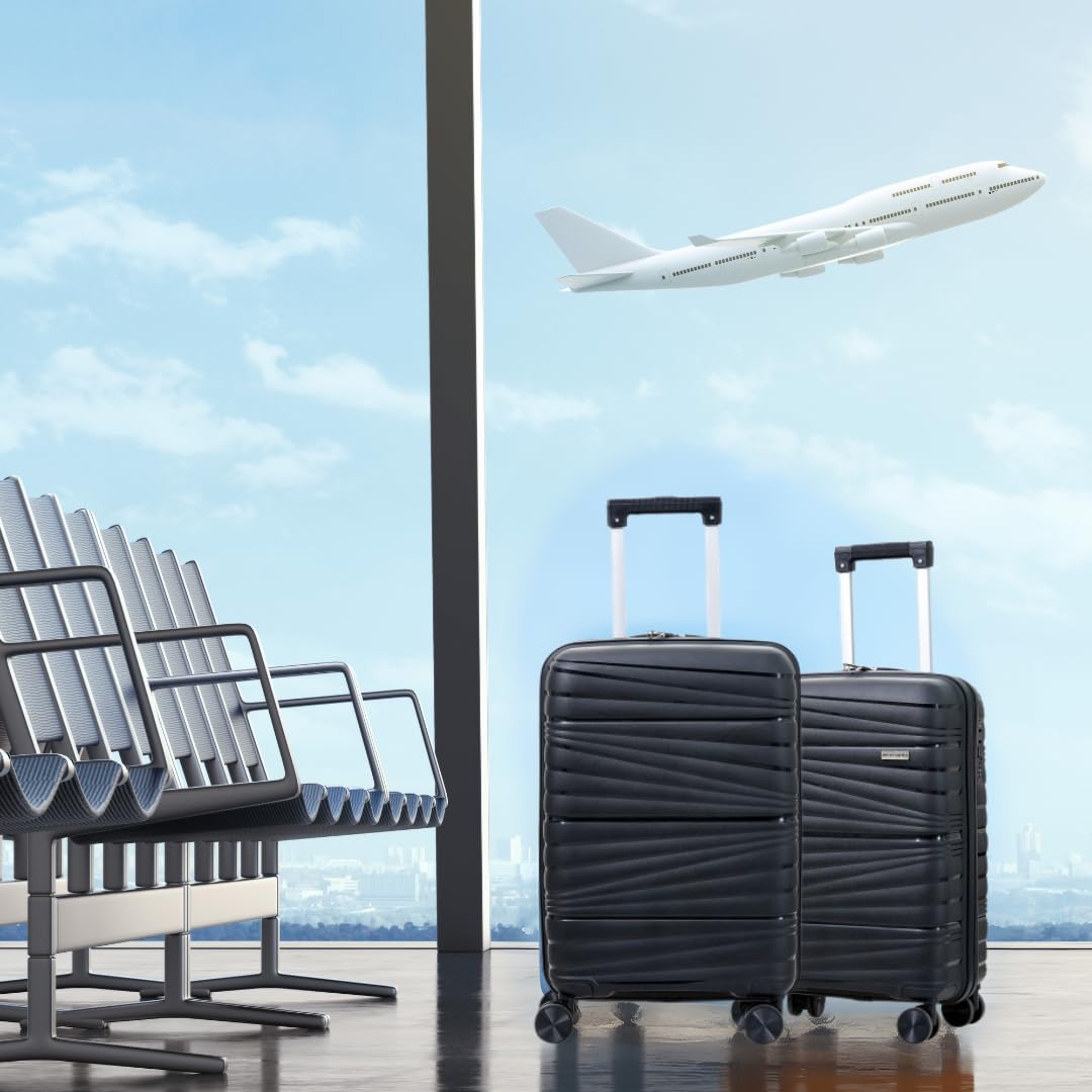 Valigia Trolley rigido con rotelle girevoli 55x38x20 Espandibile. (NERO)