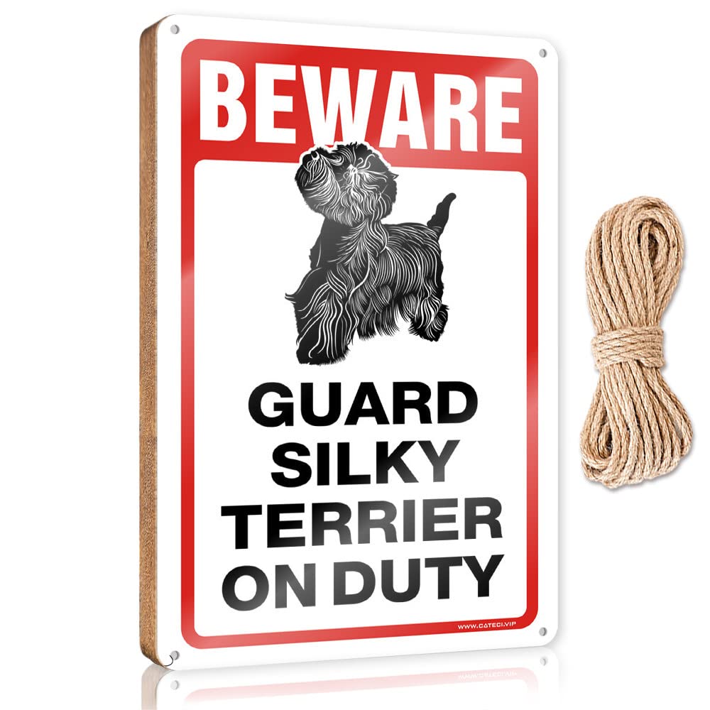 FZFN Bathroom Wall Wood Sign Beware! Guard Silky Terrier On Duty Wooden Sign Funny Bathroom Signs Signs & Plaques(20X30CM)