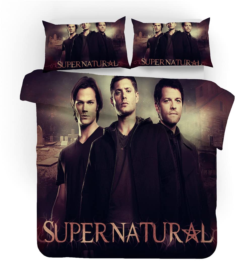 Lisainmay Supernatural 3 Pieces Bedding Set With 2 Pillowcases Duvet Cover With Zipper Closure Soft (Single(135X200cm),Spn 01)