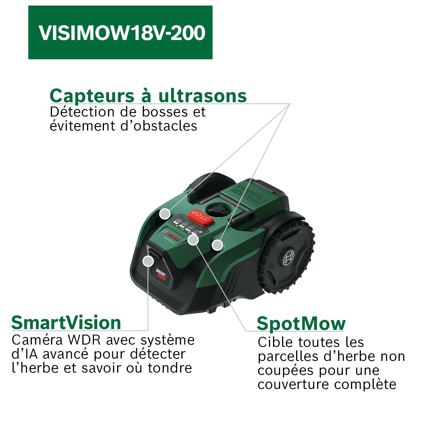 Bosch Tondeuse Robot sans-Fil VISIMOW18V-200 (pour pelouses Jusqu’à 200 m² — vue 3
